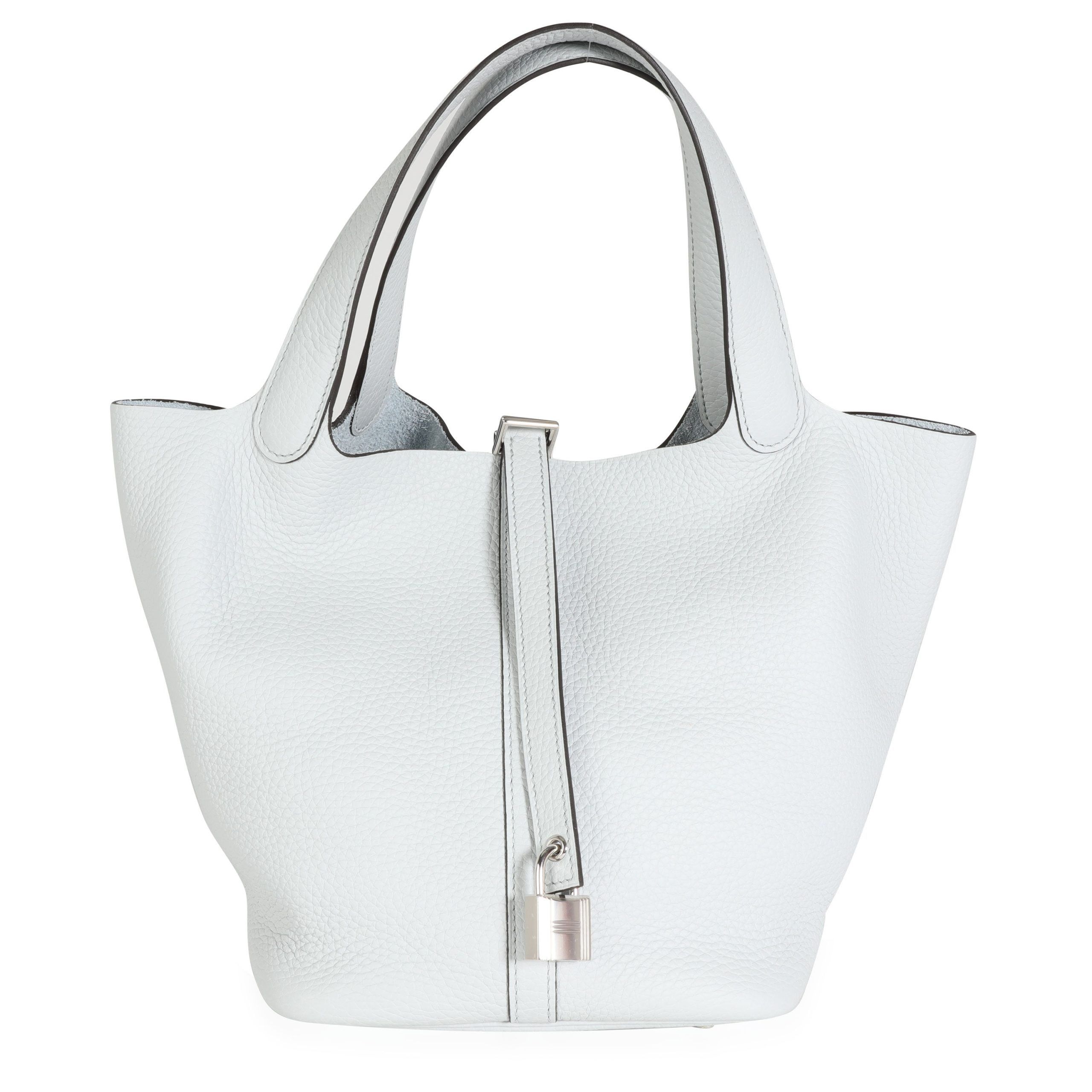 image of Hermes Nib Hermès Bleu Pale Clémence Picotin Lock 22 Phw in White, Women's