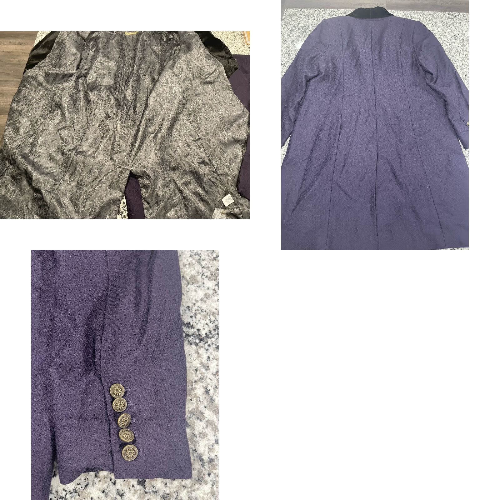 Soft Surroundings Soft Surroundings Wool-Blend Jacquard Top Coat Velvet Collar Purple L Womens Large Coat Size L / US 10 / IT 46 - 8 Thumbnail
