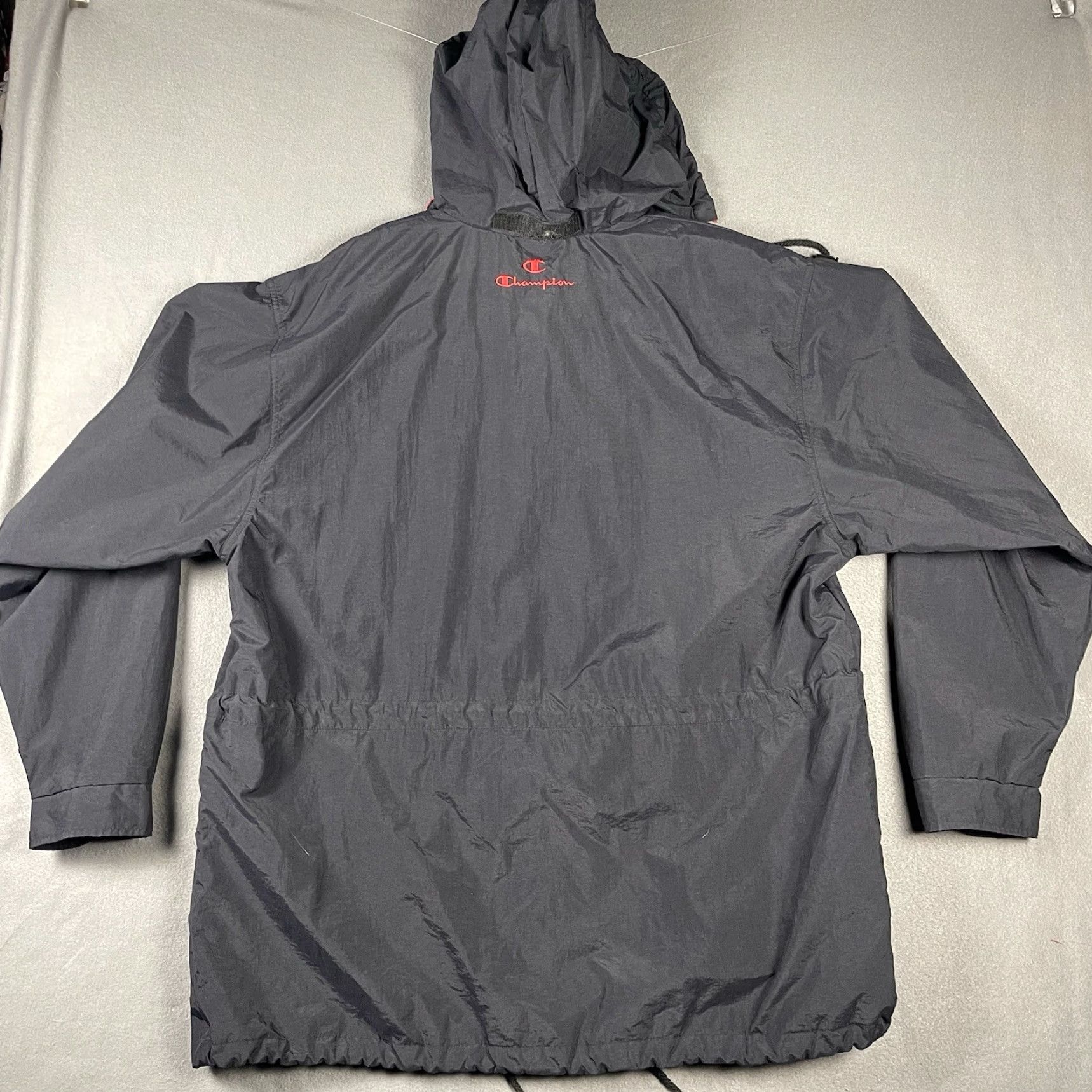 Champion VINTAGE Champion Windbreaker Full Zip Jacket XL Black Hidden Hood 90s Retro Sports Men Size US XL / EU 56 / 4 - 6 Thumbnail