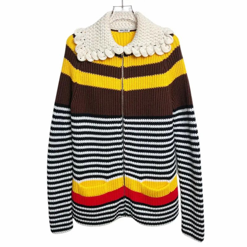 Miu Miu Miu Miu Multicolored Cotton Women's Cardigan 0089 Size L / US 10 / IT 46 - 1 Thumbnail