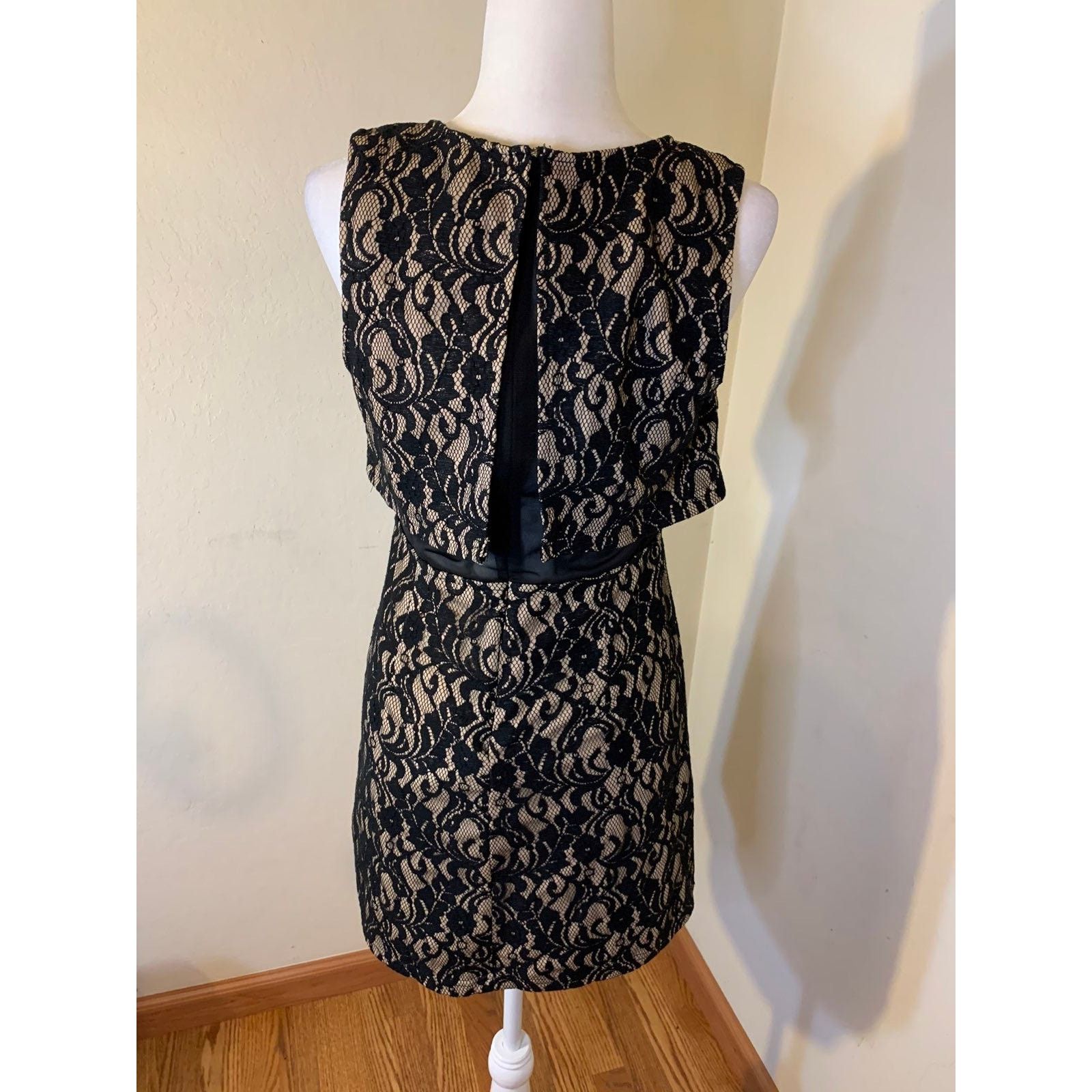 Forever 21 Womens Lace Sheer Midriff Sleeve Dress Black Size L Size L / US 10 / IT 46 - 2 Thumbnail