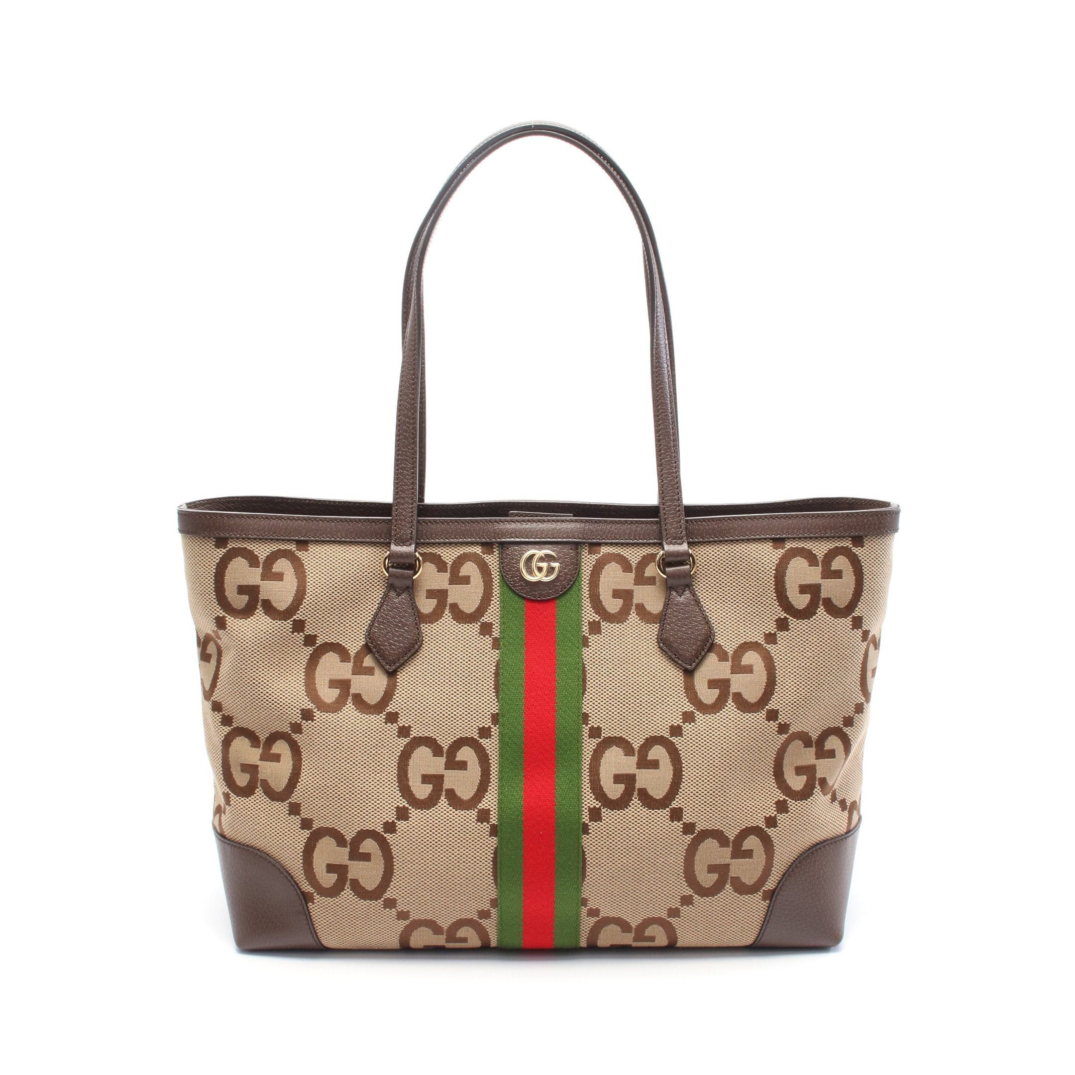 Gucci Gucci Medium Tote Jumbo Gg Sherry Line Shoulder Bag Canvas Leather Beige Dark Brown Size ONE SIZE - 1 Thumbnail