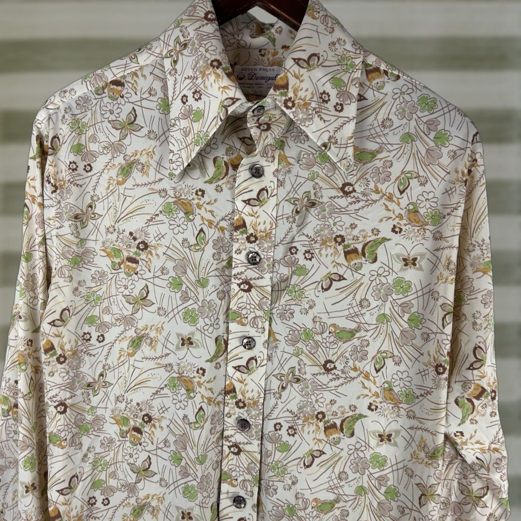 Vintage VINTAGE Donegal Never Press Spear Point Long Sleeve Shirt Large Bird AOP Beige M Mens Women Boys Girls Blocked? Size US M / EU 48-50 / 2 - 1 Thumbnail