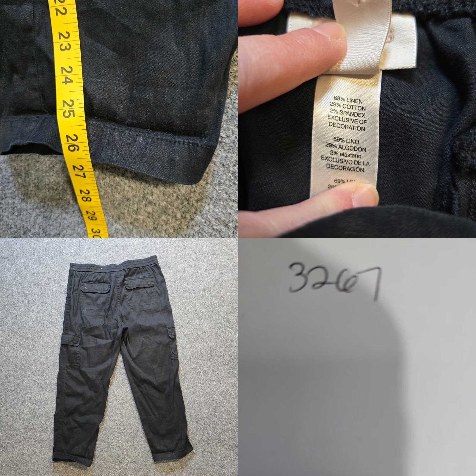 Vintage Chicos Pants Womens Large Black Cargo Linen Straight Leg Crop High Rise Capsule Size 24" / US 00 / IT 34 - 8 Thumbnail