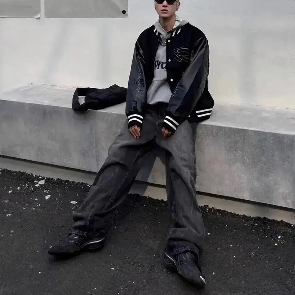 Japanese Brand Black Washed Damage Baggy jeans y2k 90’s retro style Size US 32 / EU 48 - 5 Thumbnail