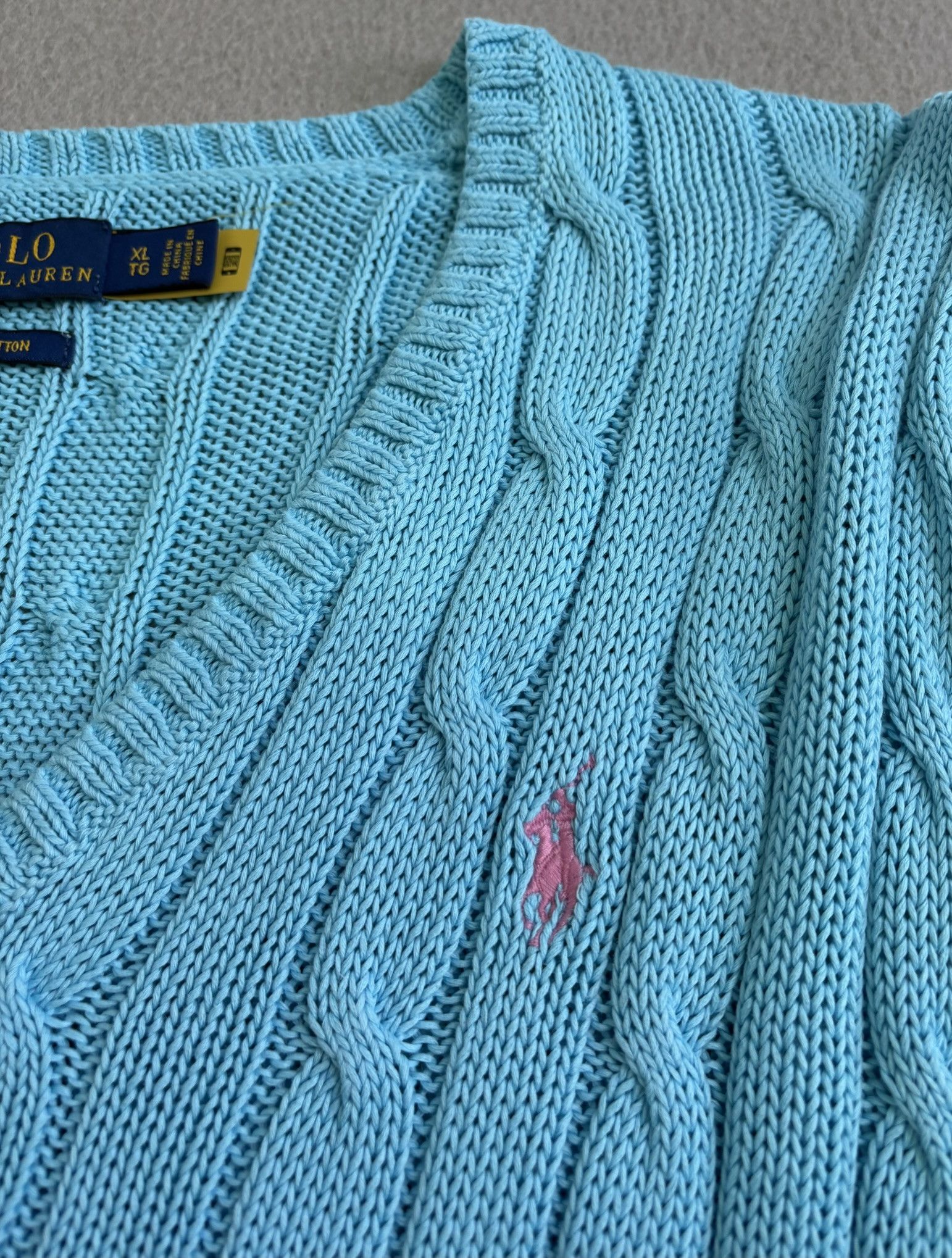 Polo Ralph Lauren Polo Ralph Lauren Cable V-Neck Baby Blue Sweater Size XL Size XL / US 12-14 / IT 48-50 - 5 Thumbnail