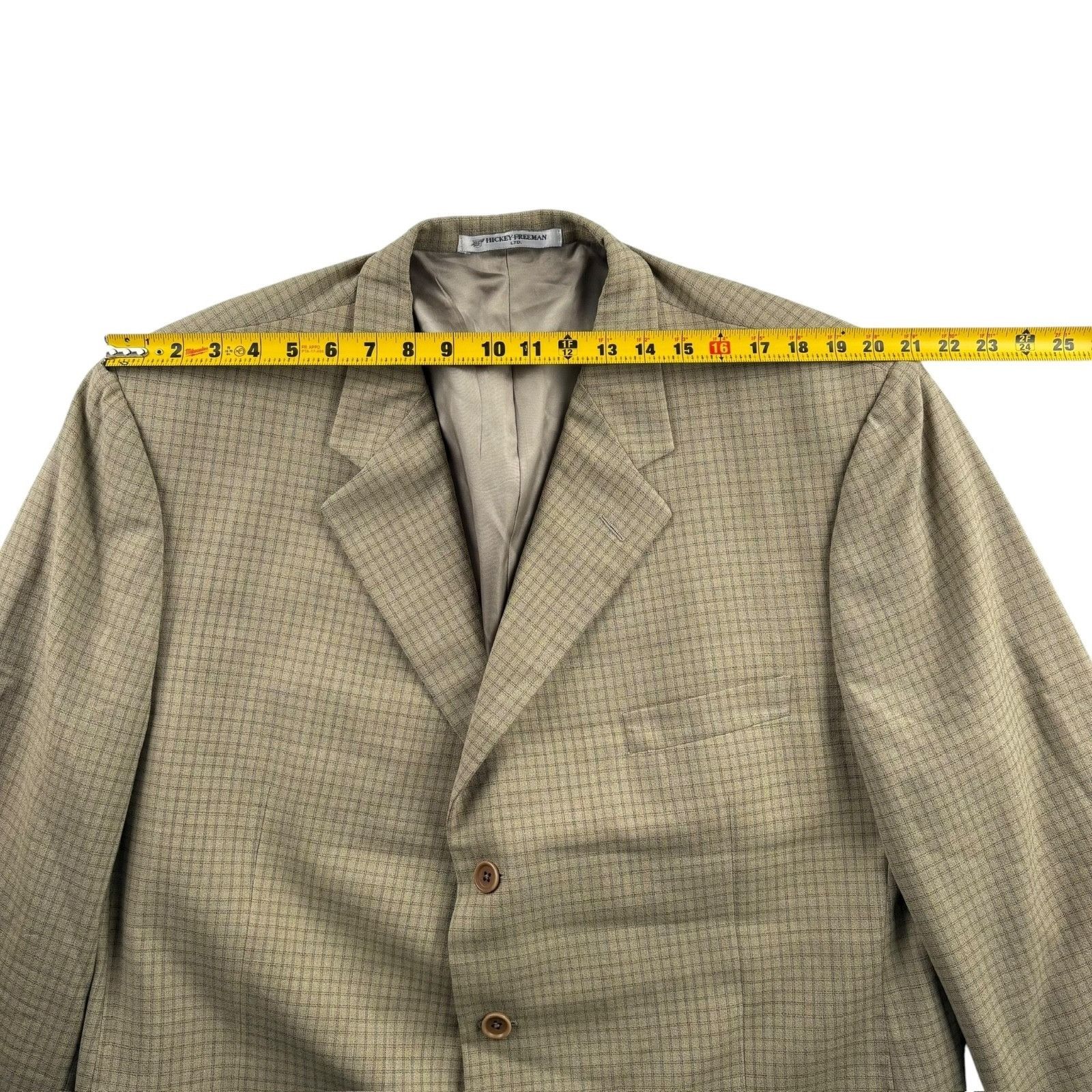 Hickey Freeman VTG Hickey Freeman Men’s 100% Wool Plaid Blazer Jacket Tan • Size 48L - 7 Thumbnail