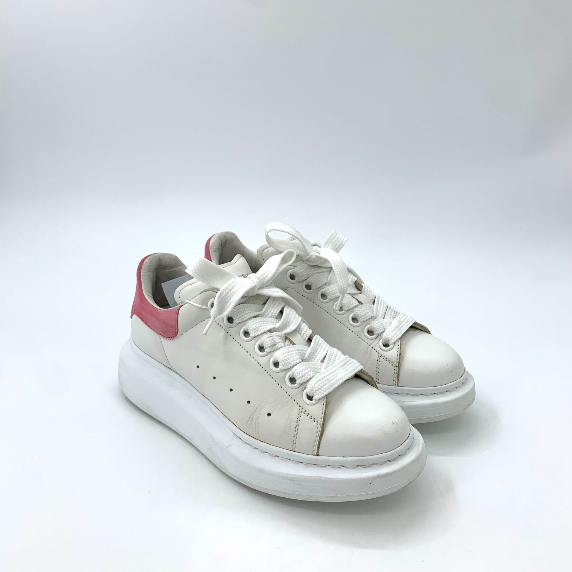 Alexander McQueen Alexander McQueen Womens White Leather Pink Suede Sneakers Size US 7 / IT 37 - 2 Thumbnail