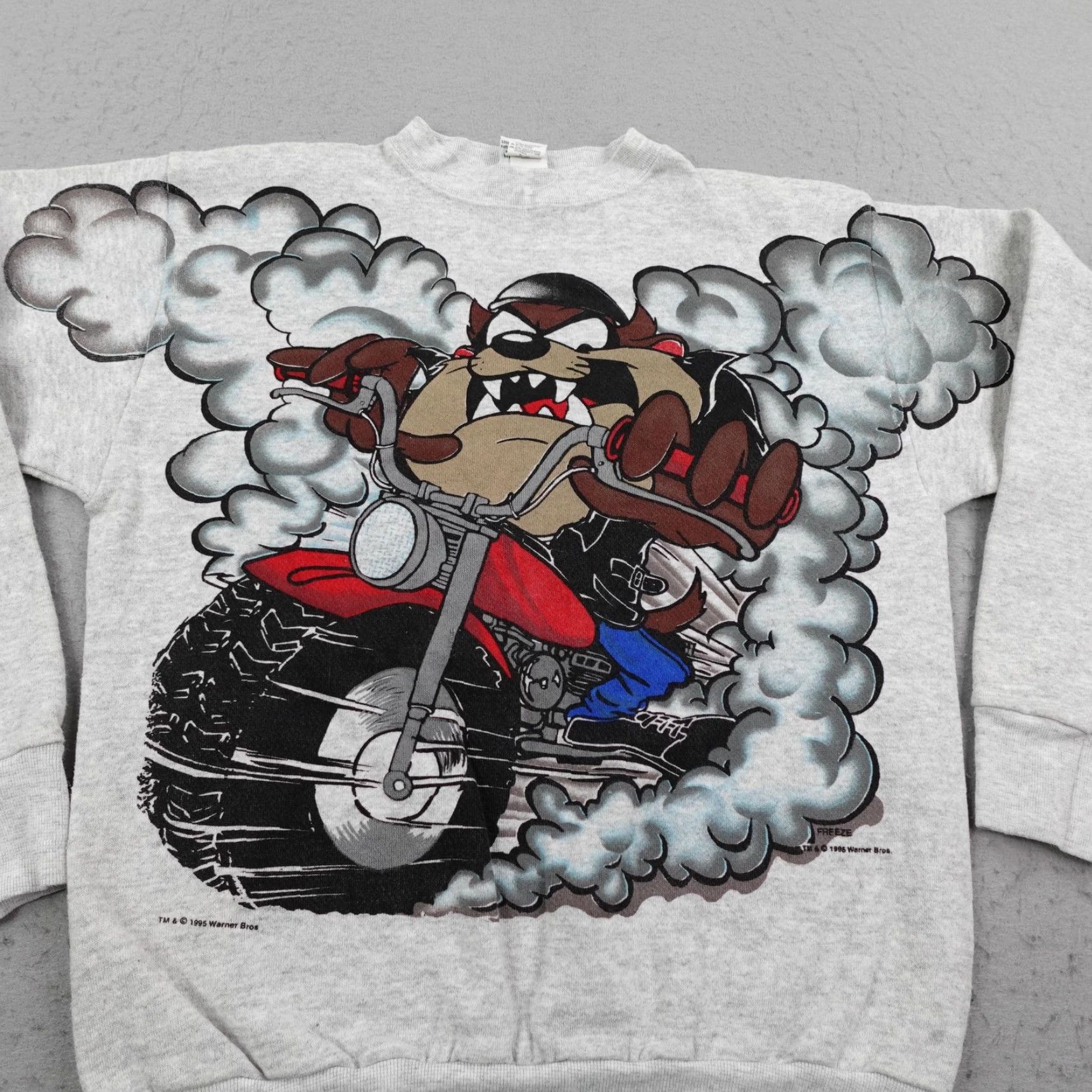 Vintage VINTAGE Looney Tunes Sweatshirt Mens M Gray Taz Biker Motorcycle 1995 90s Size US M / EU 48-50 / 2 - 2 Thumbnail