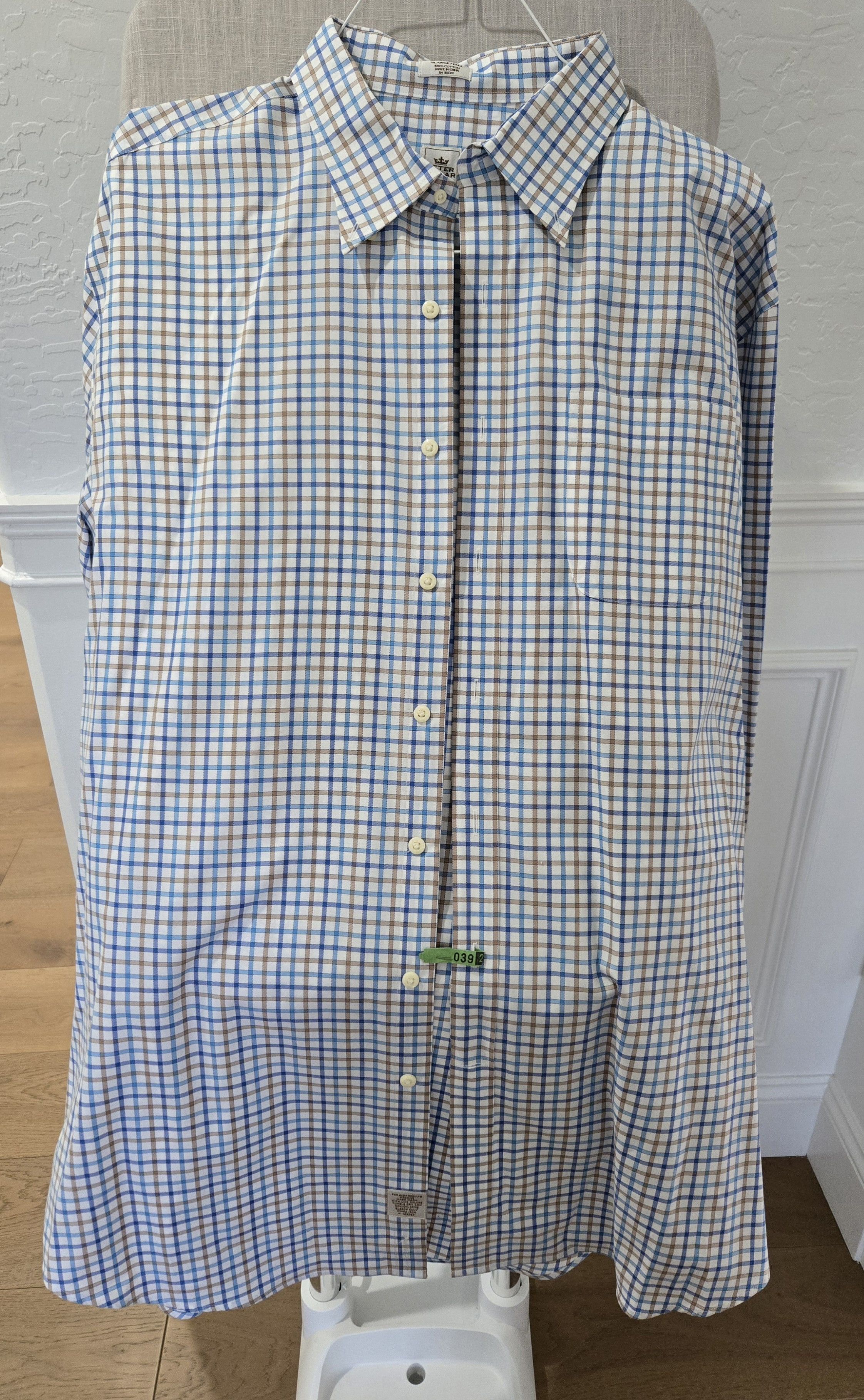 Peter Millar Peter Millar Men's Nanoluxe Twill Tan, and blue Check shirt Size US XL / EU 56 / 4 - 1 Thumbnail
