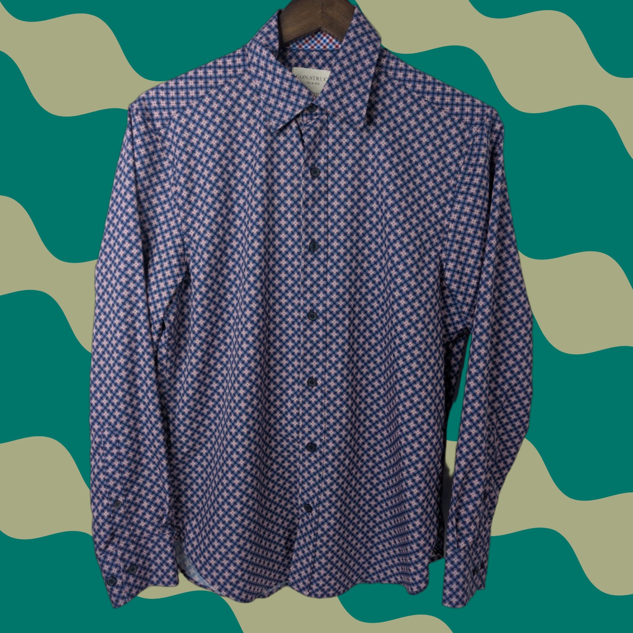 Vintage Con.struct Shirt Slim Fit Purple Floral 4 Way Stretch Flip Cuffs L/S Size Small Size US S / EU 44-46 / 1 - 1 Thumbnail