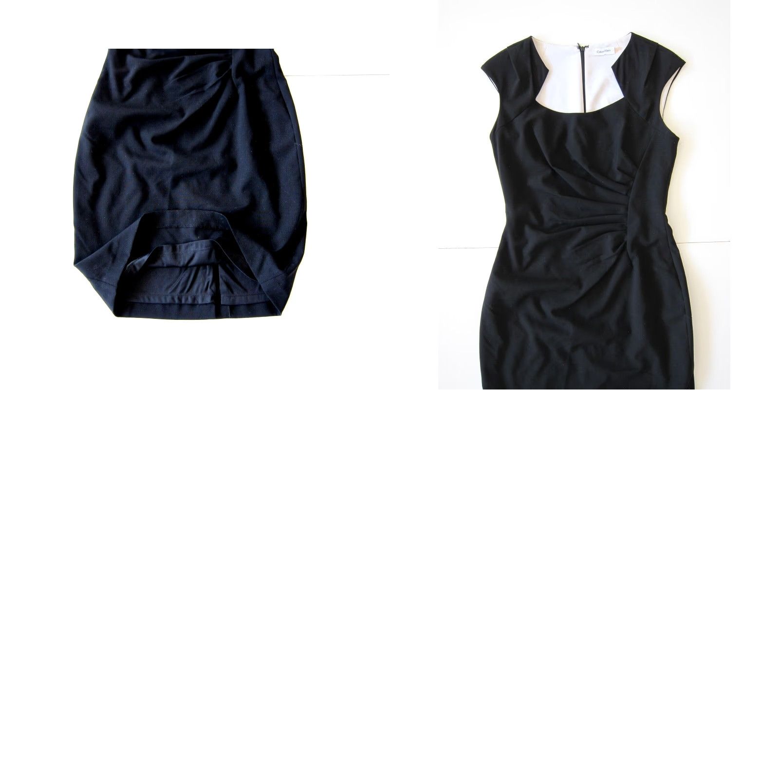 Vintage Calvin Klein Black Dress Cap Sleeve Ruched A-Line Sheath Shirt Dress 6 Women Work Party Formal Casual Knee Length Size M / US 6-8 / IT 42-44 - 8 Thumbnail