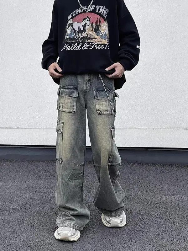 VIBE Retro Distressed Yellow Mud Loose Cargo Jeans Size US 30 / EU 46 - 3 Thumbnail