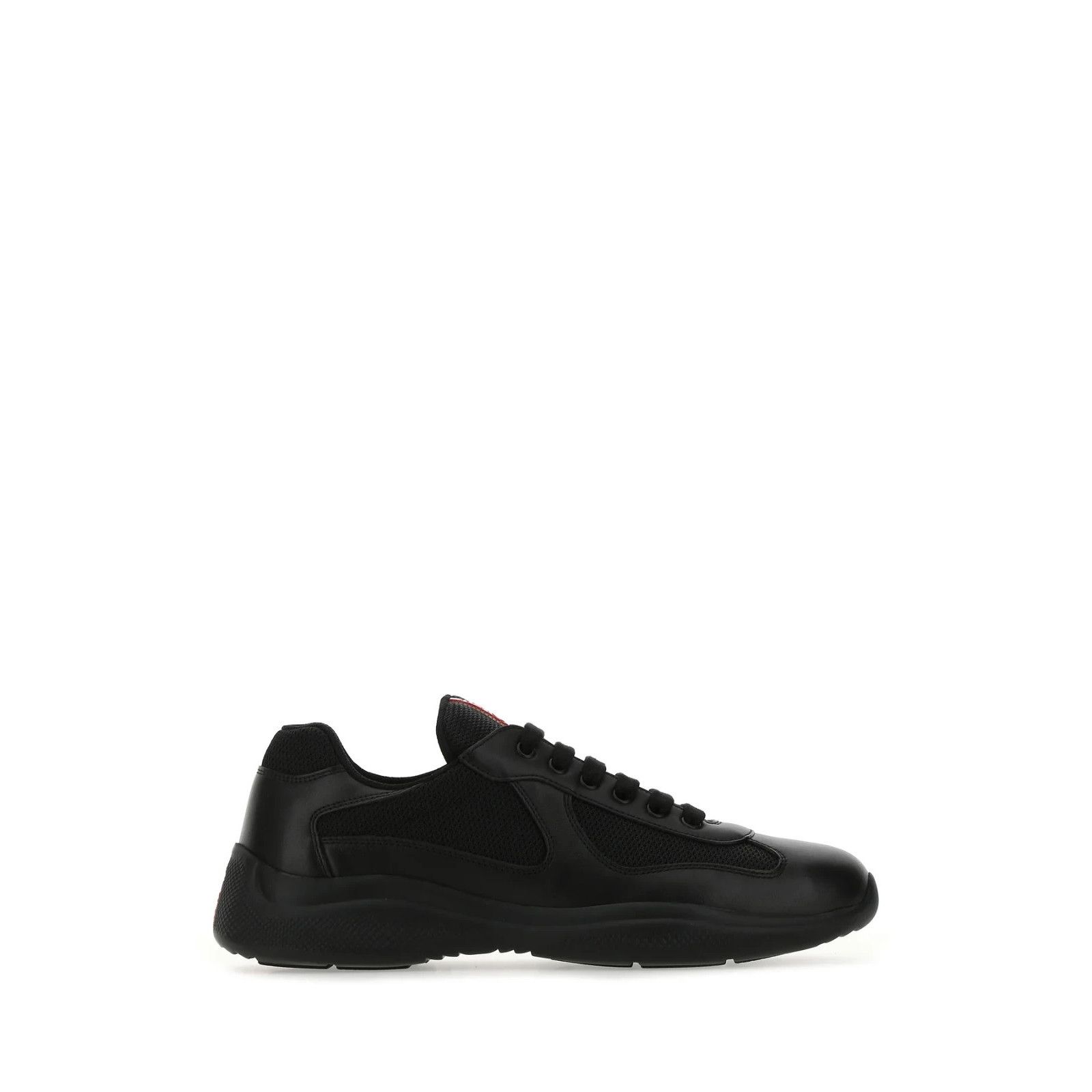 PRADA Black Leather And Tech Fabric Sneakers New And Authent