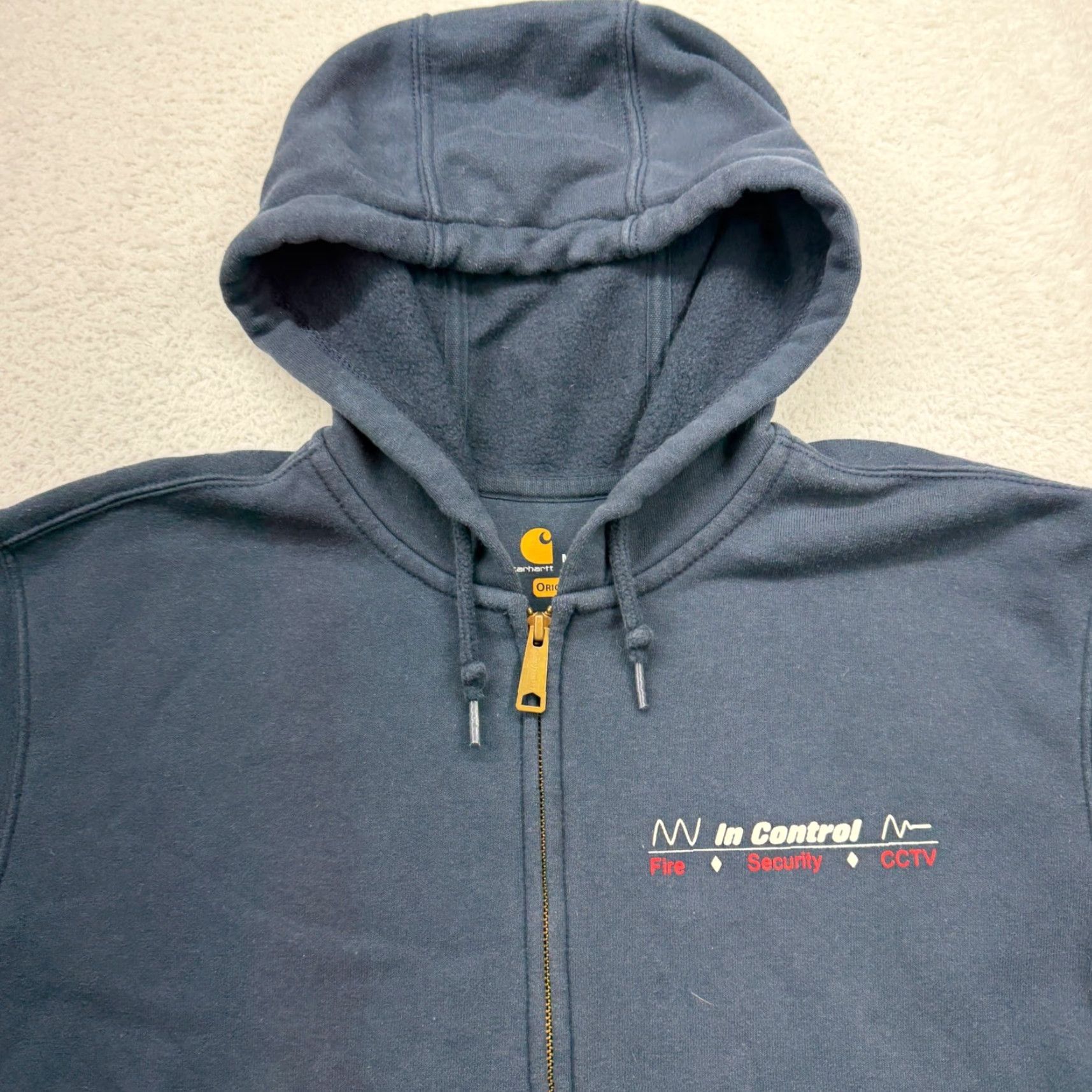 Carhartt Carhartt Hoodie Mens Full Zip Navy Blue In Control Security Workwear M Medium Size US M / EU 48-50 / 2 - 2 Thumbnail
