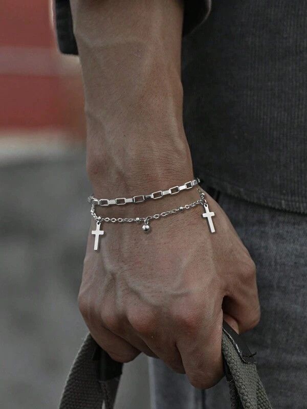 Archival Clothing x Jewelry Silver Bracelet Minimalist 925 Silver Cross Bracelet, Men's
