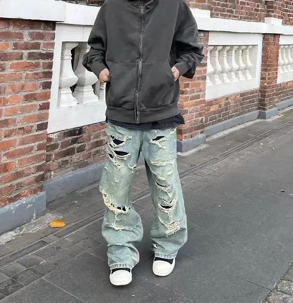 Japanese Brand Emiko Vintage Street Hip Hop Washed Loose Wide Leg Jeans Size US 30 / EU 46 - 3 Thumbnail