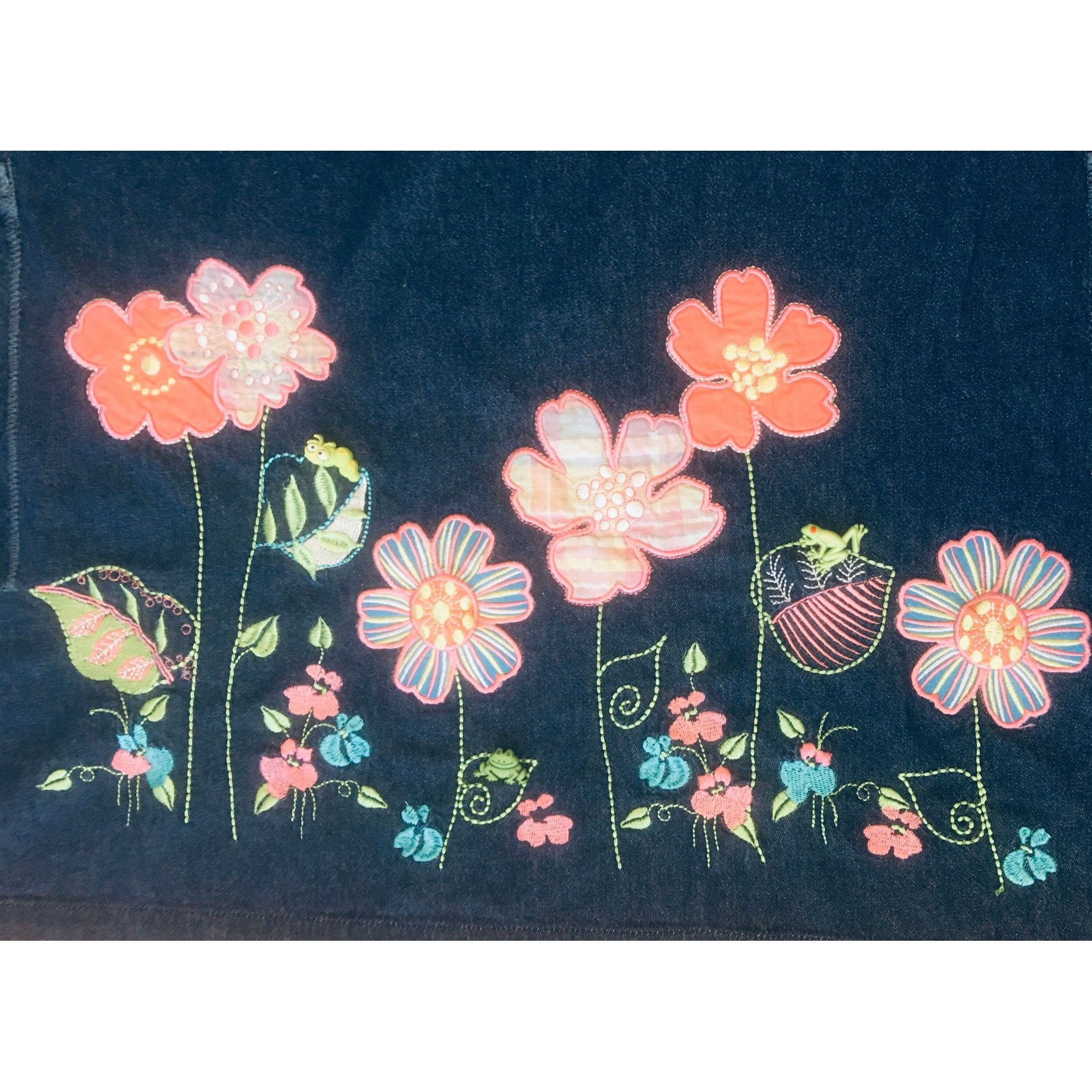 Handmade Adjustable Bib Apron Denim w/ Pockets Embroidery & Applique Size ONE SIZE - 3 Thumbnail