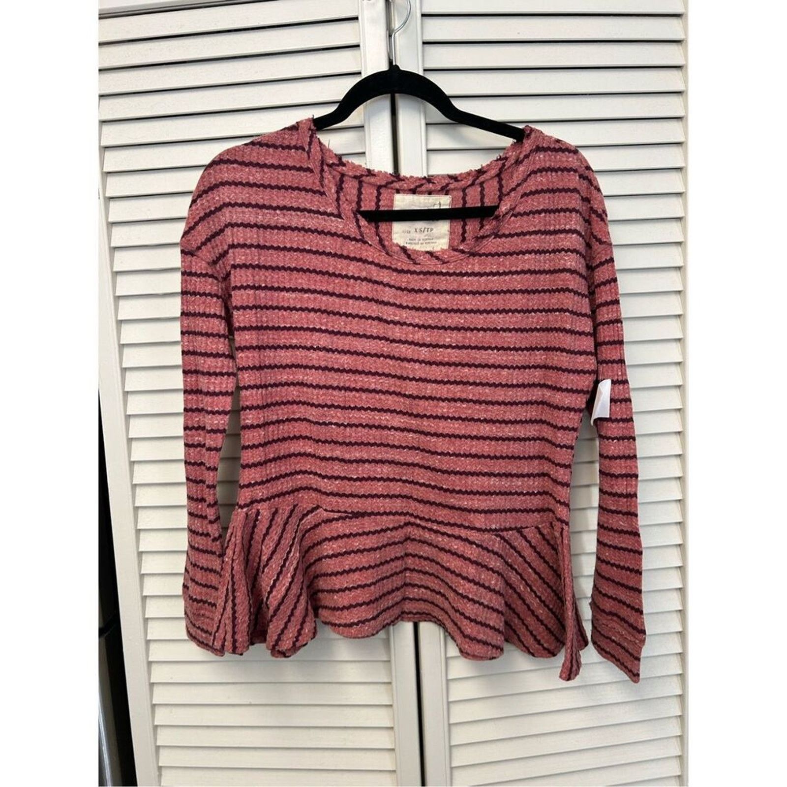 Free People Free People Auntie Em Waffle Knit Peplum Top, Pink, Sz XS Size XS / US 0-2 / IT 36-38 - 4 Thumbnail