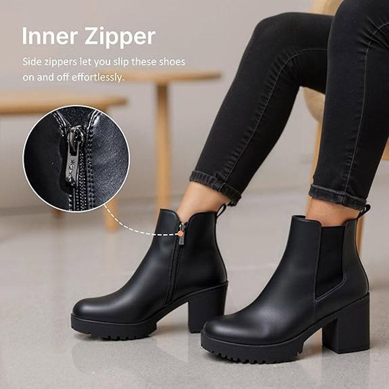 Other New Vepose Womens Size 8.5 Black 3" Heel Ankle Boot Round Cl Size US 8.5 / IT 38.5 - 5 Thumbnail