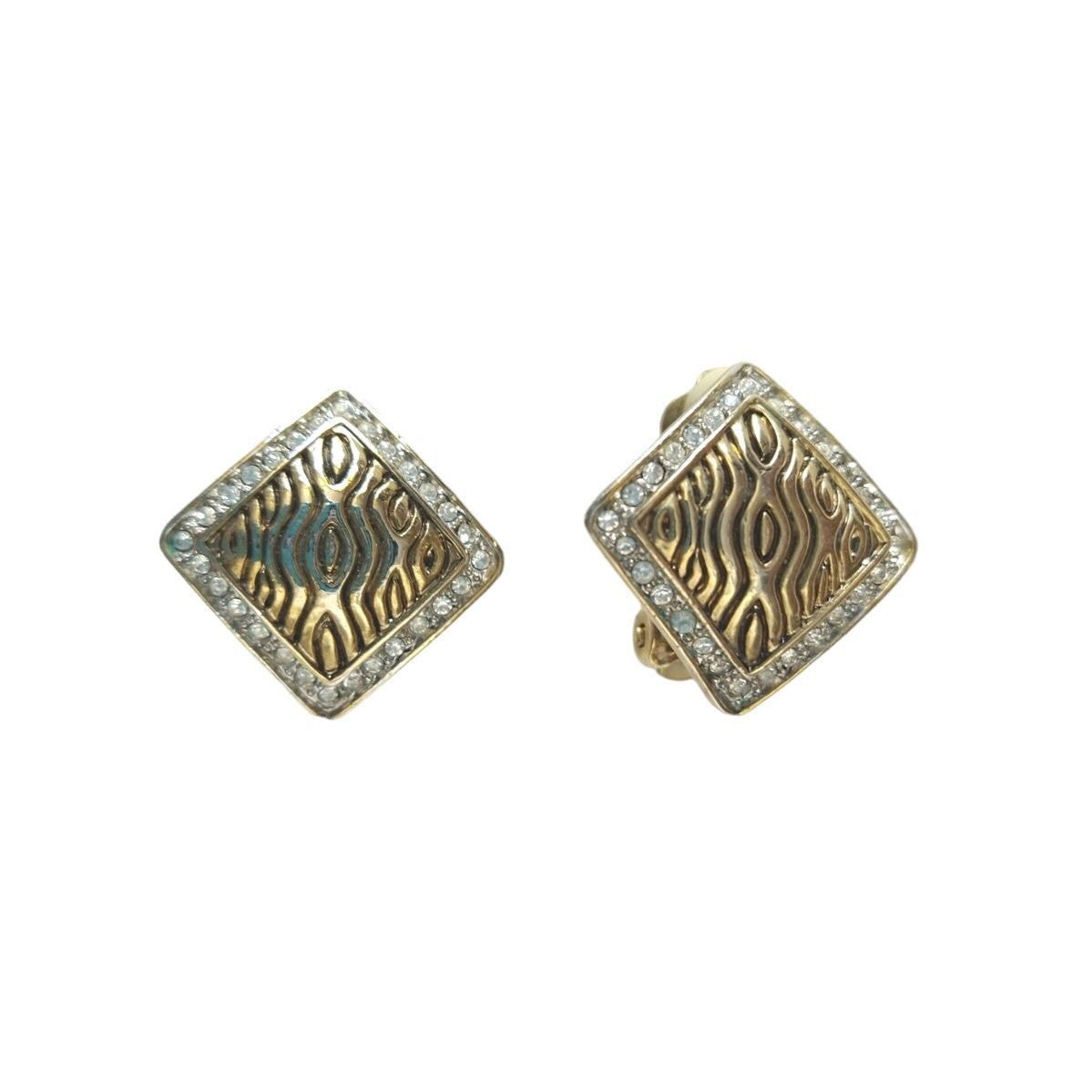The Unbranded Brand Vintage Women's Earrings Gold Plated Rhinestones Square Clip Size ONE SIZE - 1 Thumbnail