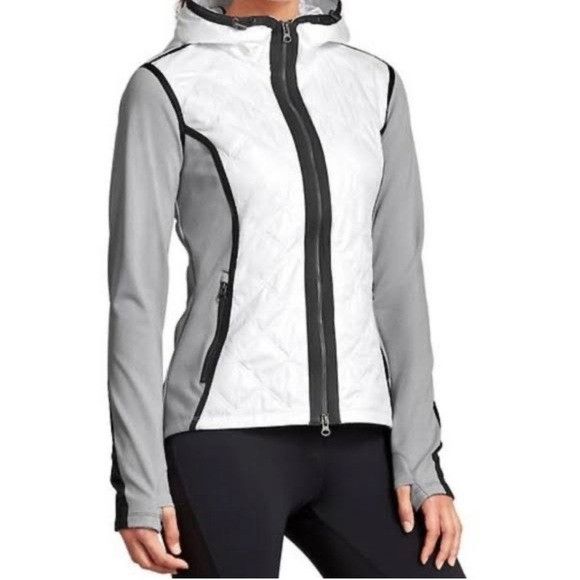 Athleta Athleta Polar Vortex Quilted White/Black Zip Up Hooded Jacke