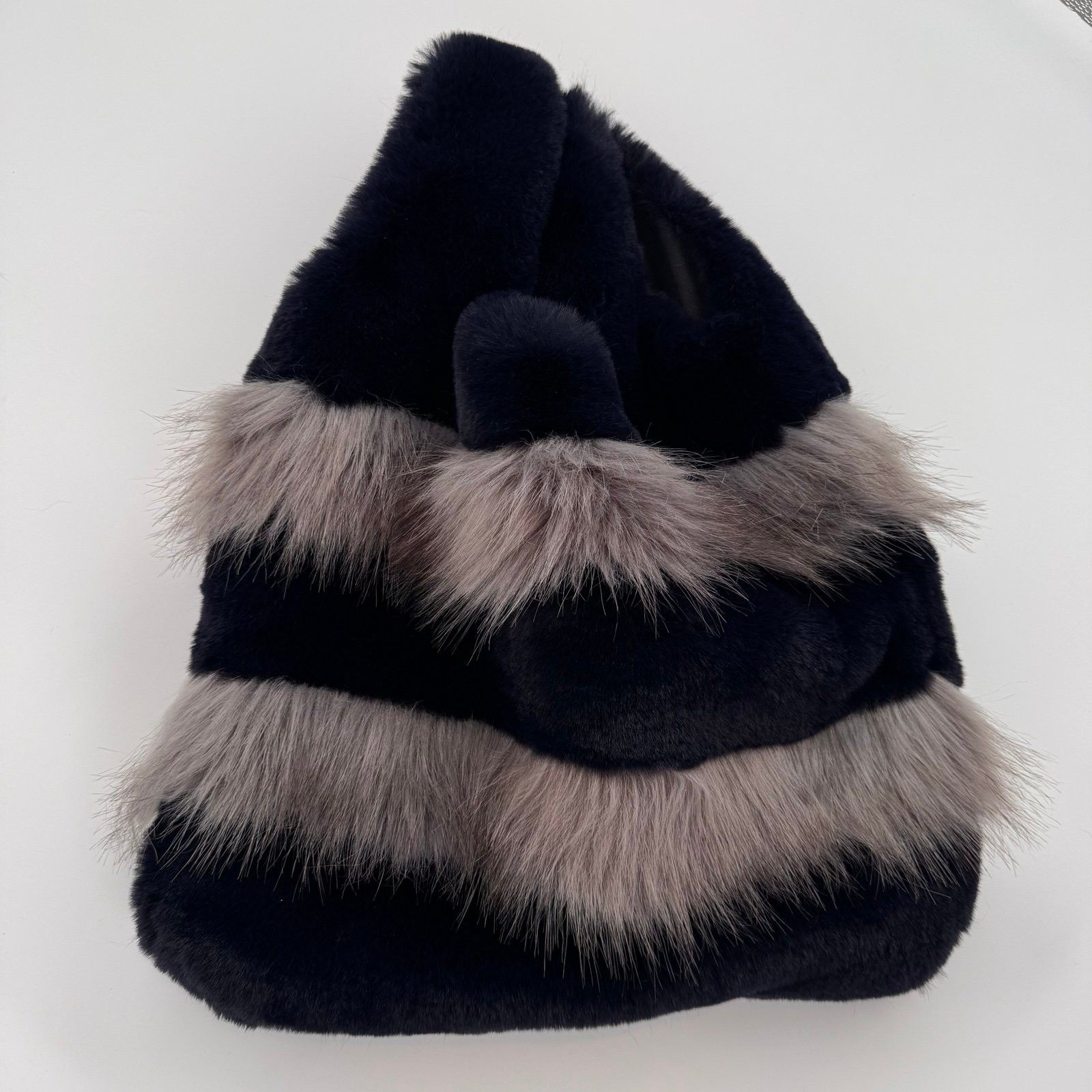 Other Fun Fur Factory Faux Fur Bag — Navy & Gray Fluffy Tote Y2K Size ONE SIZE - 2 Thumbnail