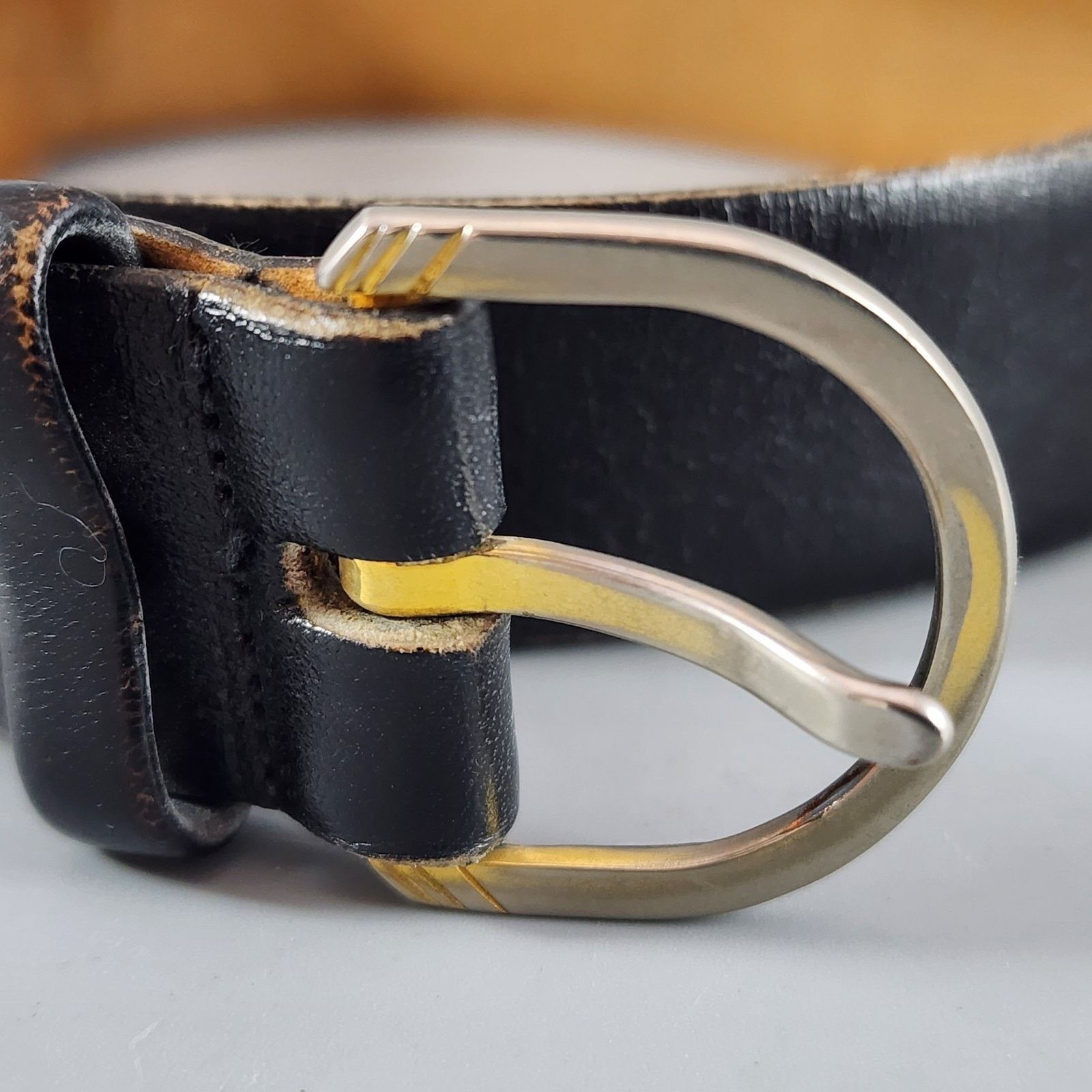 Other John Henry Men Size 38 Black Leather Belt Half Round Buckle Size 38 - 4 Thumbnail