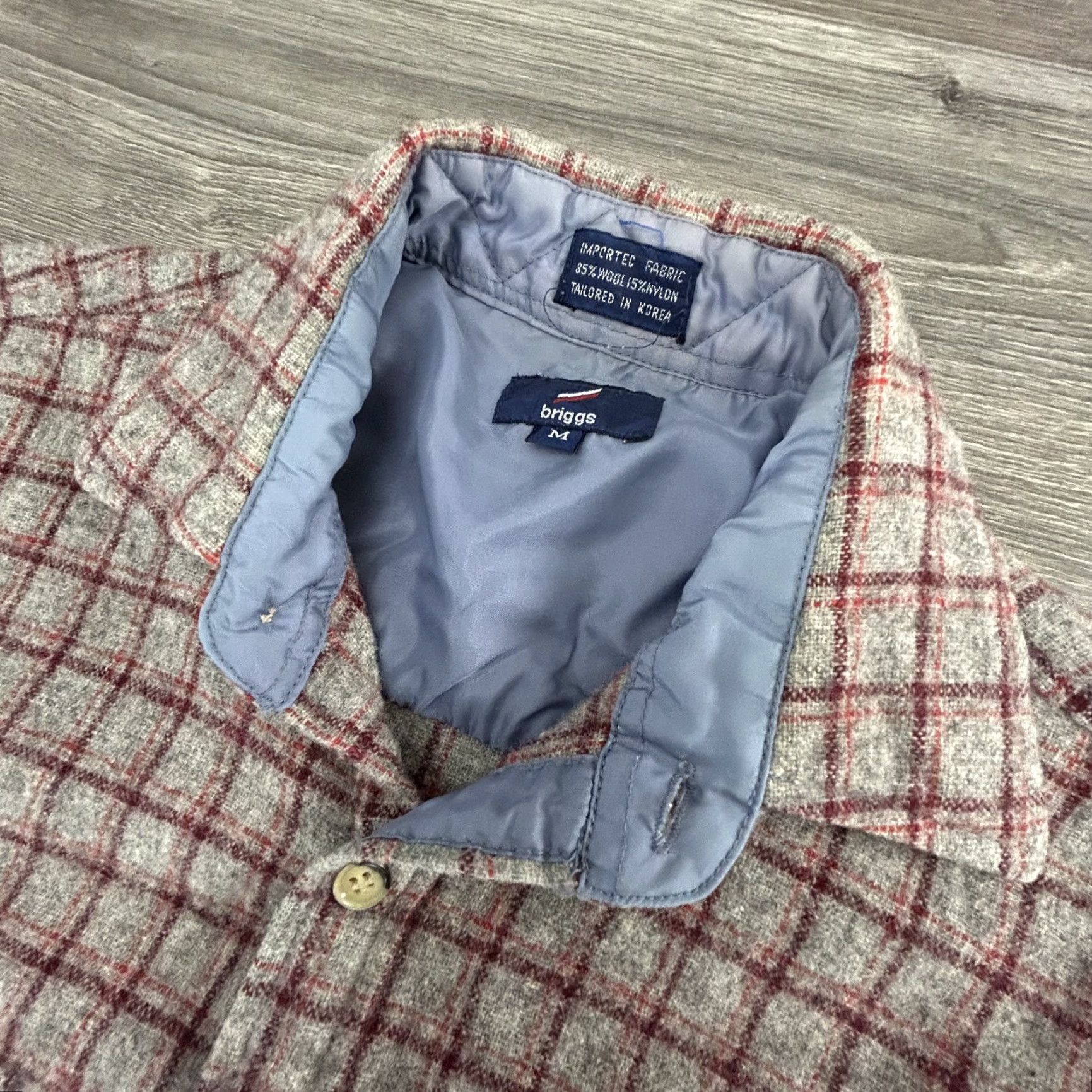 Vintage VINTAGE Briggs Shacket Mens M Wool Blend Plaid Button-Up Shirt Korea 80s Gray Red Lined 90s Workwear Collection Size US M / EU 48-50 / 2 - 2 Thumbnail