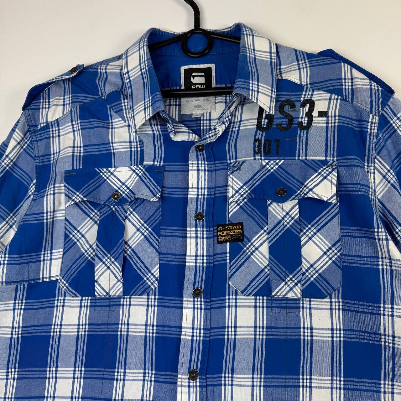 G-Star G-Star RAW Blue Plaid Short Sleeve Check Button Up XXL Size US XXL / EU 58 / 5 - 2 Thumbnail