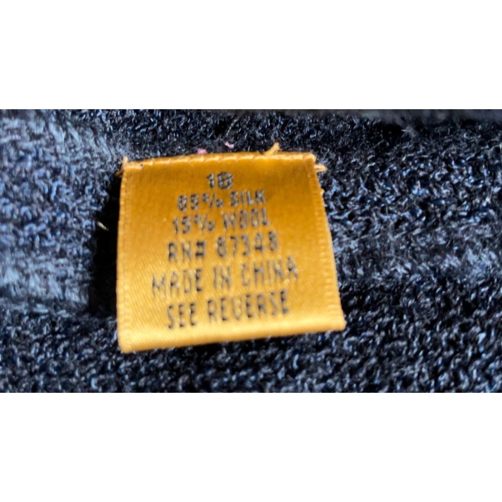 Vintage Dateline Collection Cardigan Women XL Dark Blue Beaded Silk Wool Open Front Knit V-Neck Hidden Shoulder Pads Knitwear Regular Size: XL Size XL / US 12-14 / IT 48-50 - 4 Thumbnail