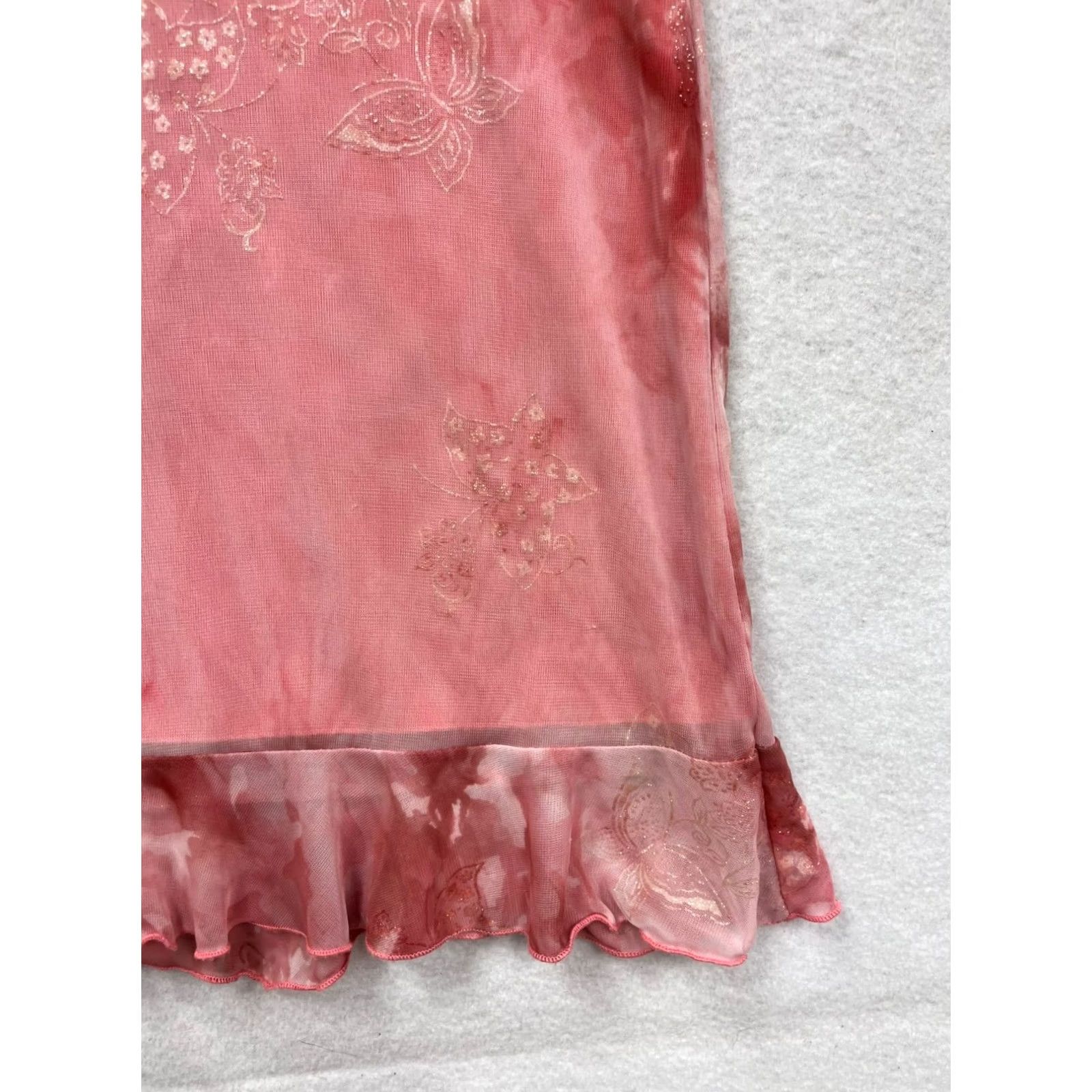 Pinko Women’s Pink Dress with Ruffles Cap Sleeves Scoop Neck Knee Length Large Taboo Printed Tie-Dye Floral 6091 Womens Size L / US 10 / IT 46 - 5 Thumbnail