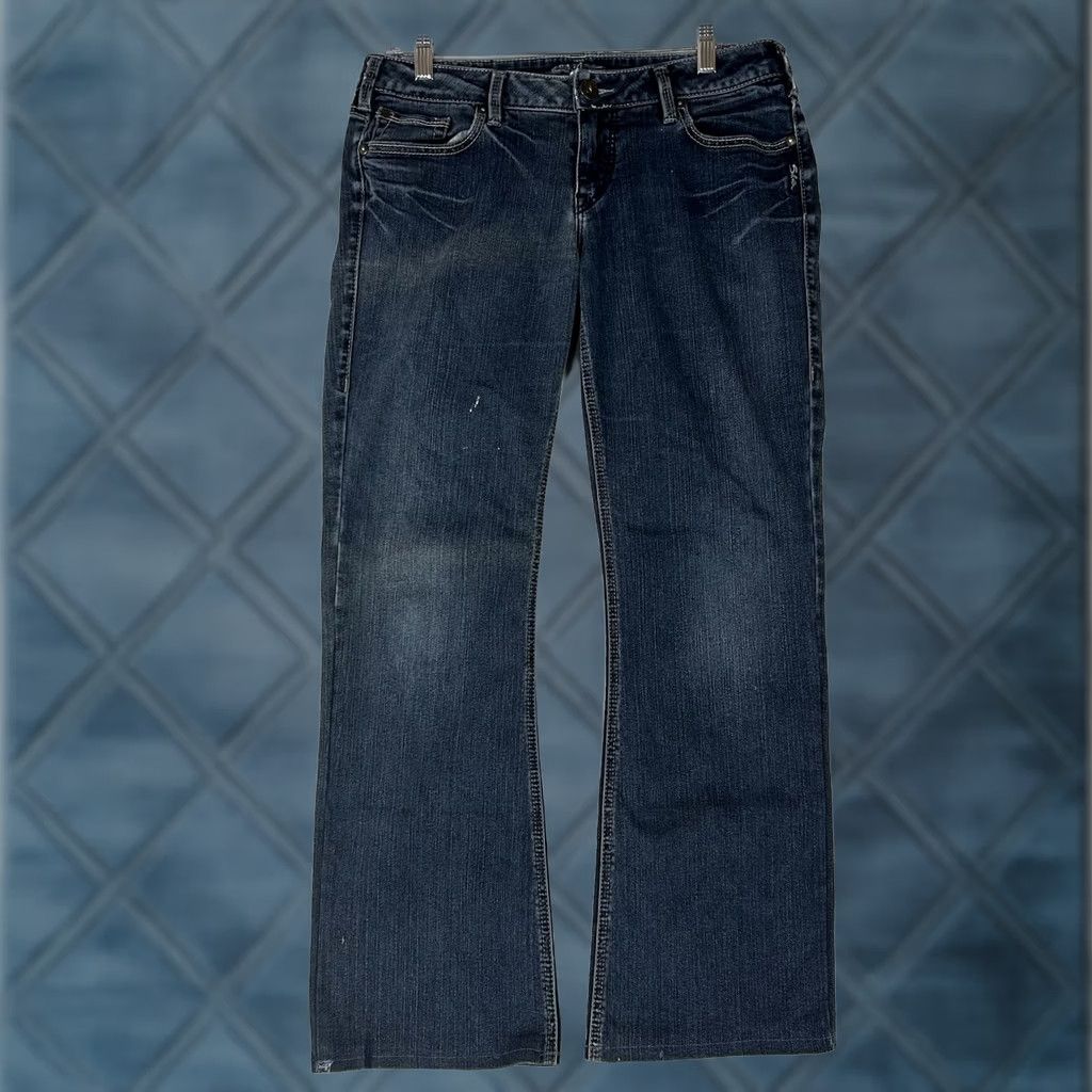 Vintage Silver Aiko Bootcut Jeans Womens 32 Blue Low Rise Embroidered Thick Stitch Hemmed Jeans Size 24" / US 00 / IT 34 - 1 Thumbnail