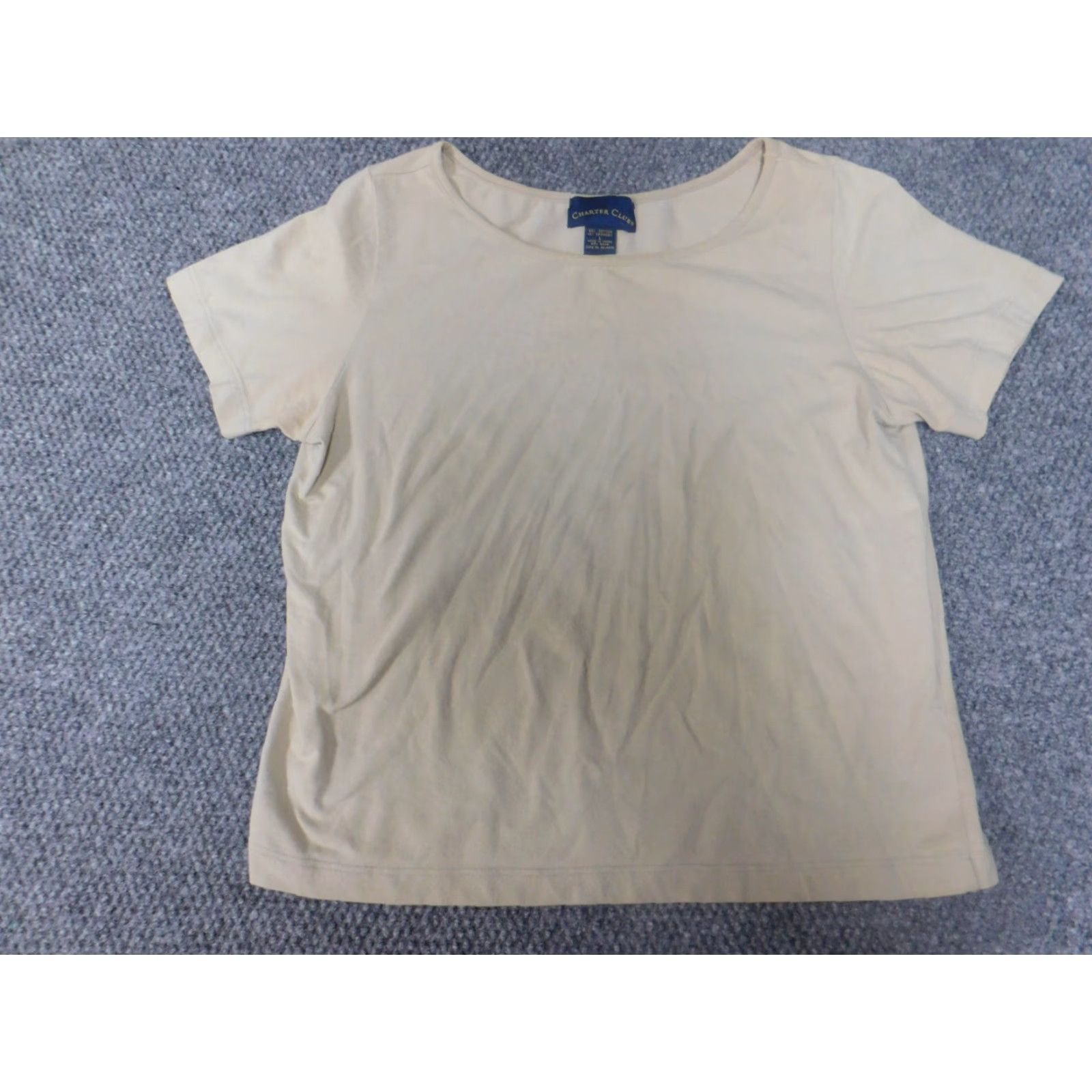 Charter Club Charter Club Womens Shirt L Beige Crew Neck Short Sleeve Pullover Stretch Casual Blouse Basic T-Shirt Size L / US 10 / IT 46 - 4 Thumbnail