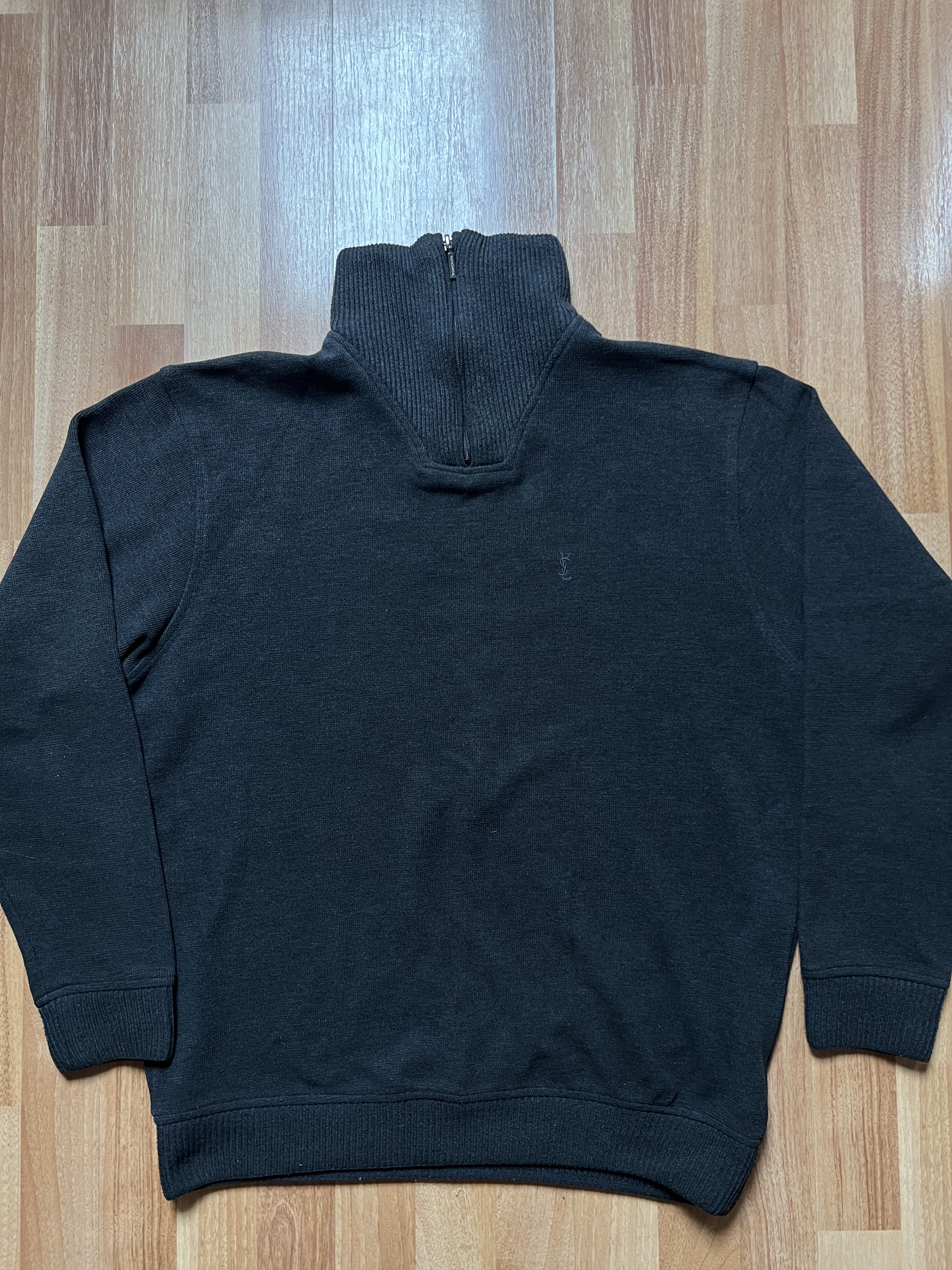 Vintage × Yves Saint Laurent Soft Fleece YSL Sweatshirt 1/4 Zip Dark Grey YSL Sweater Size US L / EU 52-54 / 3 - 1 Thumbnail
