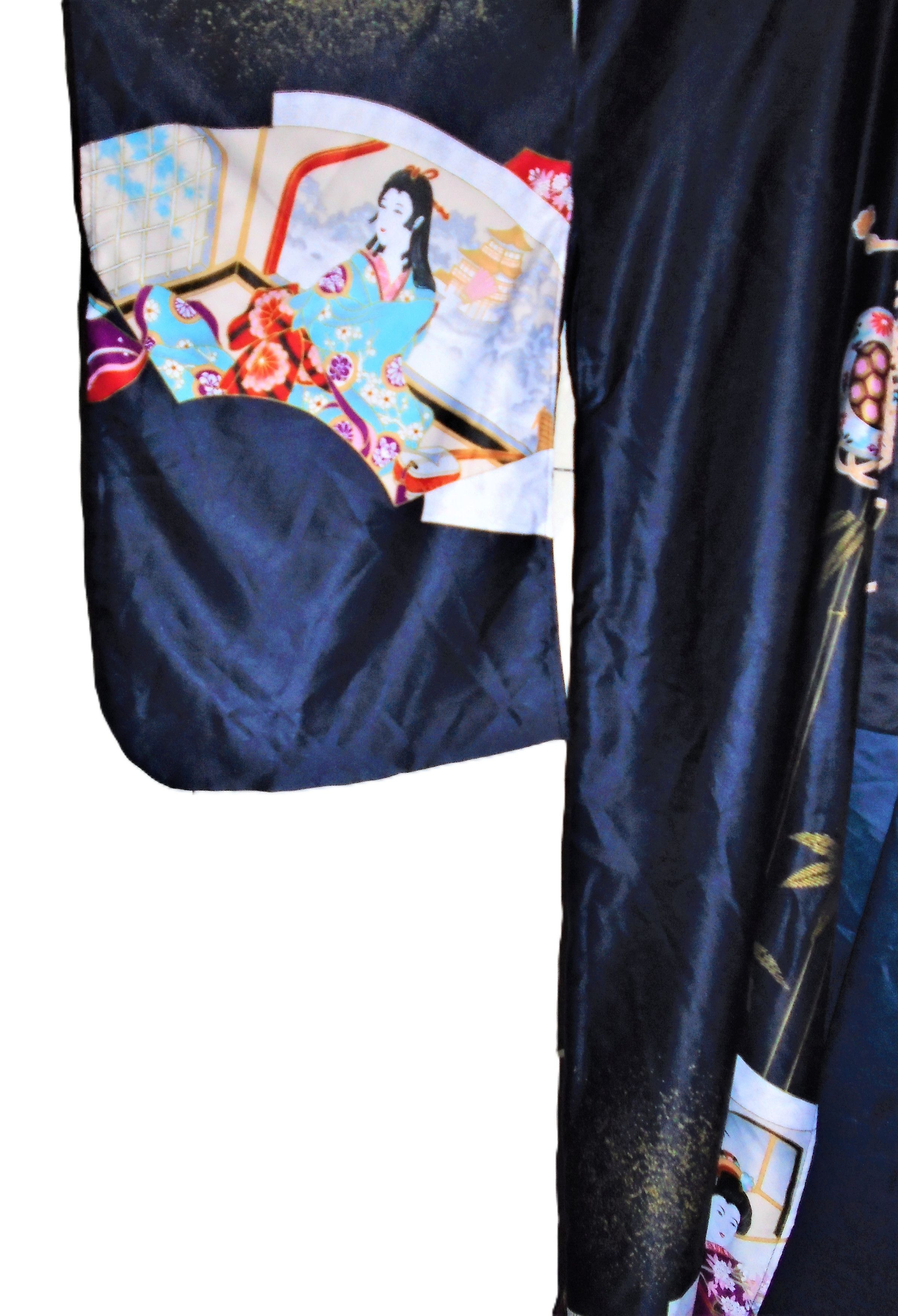 Vintage Vintage Navy Blue Asian Kimono Robe One Size Size ONE SIZE - 3 Thumbnail