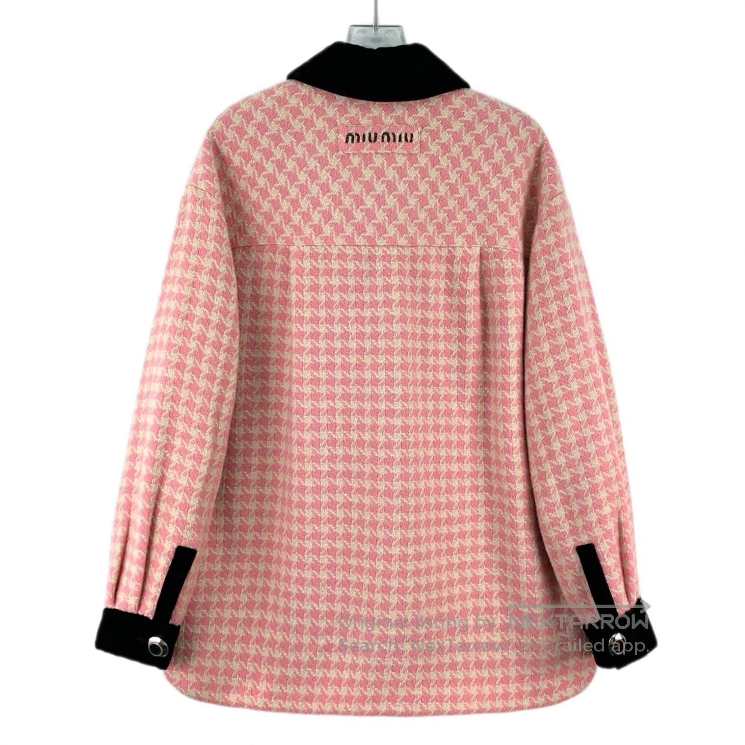Miu Miu Miu Miu Pink Houndstooth Wool Notched Collar Single-breast Size XS / US 0-2 / IT 36-38 - 2 Thumbnail