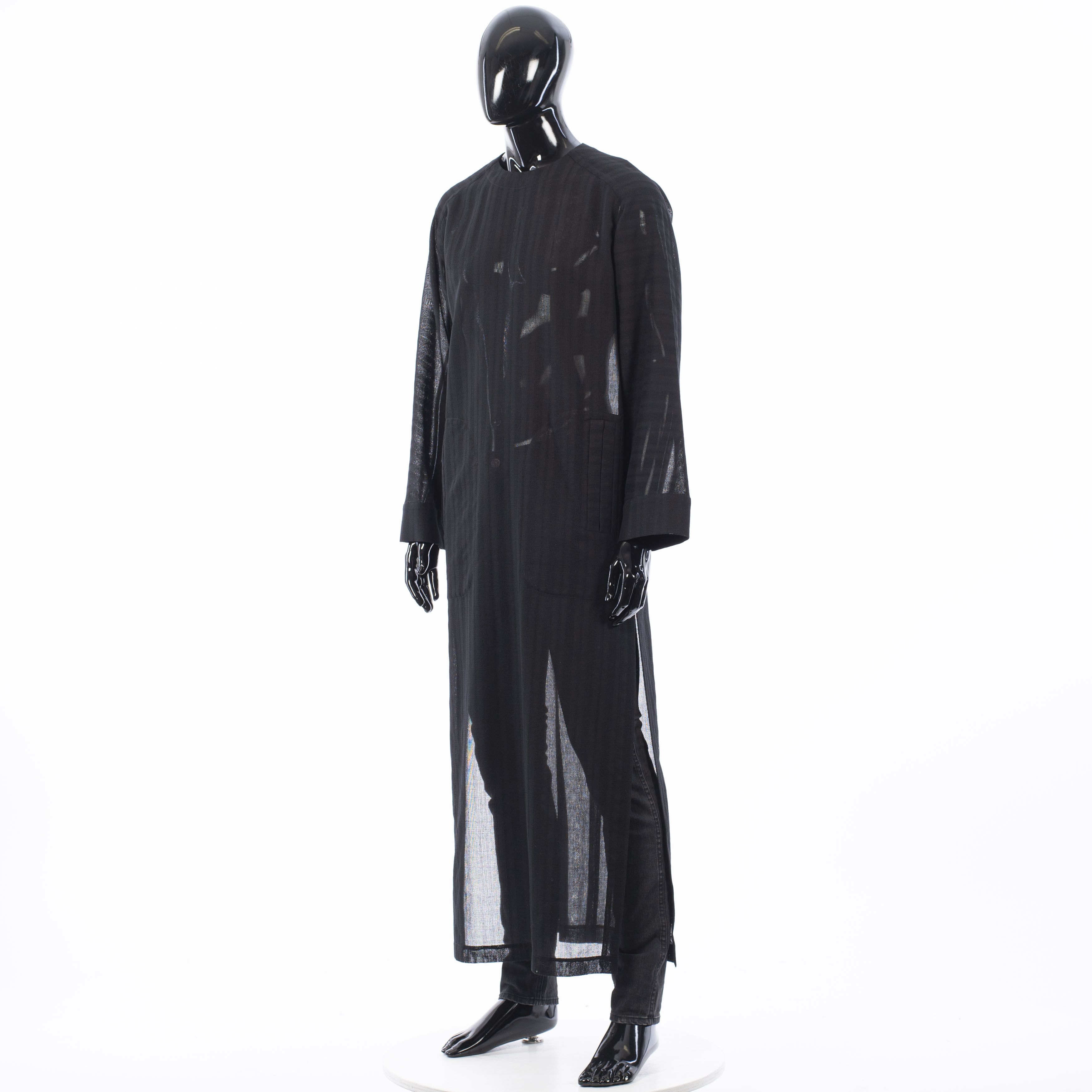 Saint Laurent Paris Long Djellaba In Black Striped Wool Gauze Size 44R - 2 Thumbnail