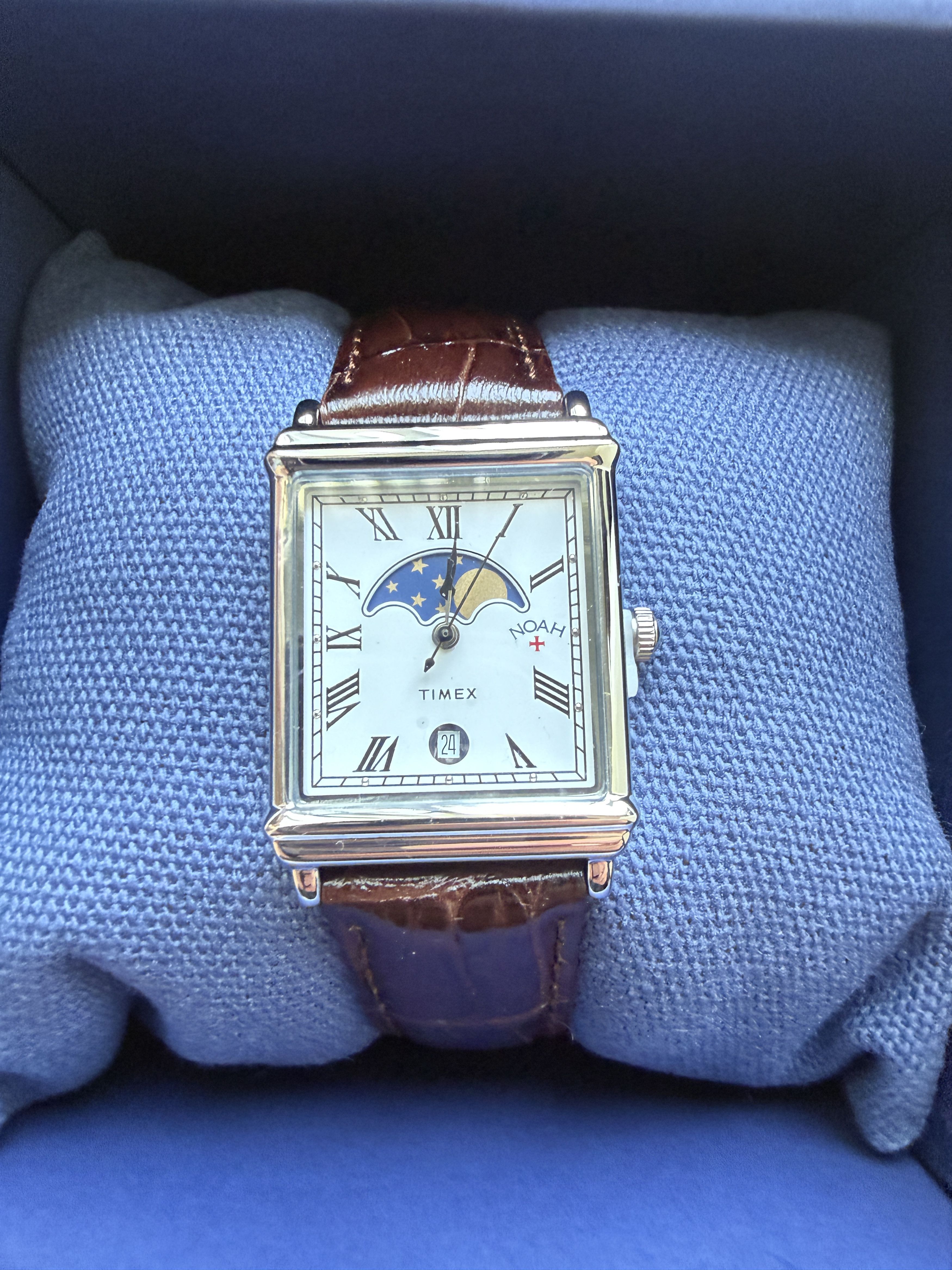 NEW NOAH X TIMEX MOON PHASE STEEL BROWN LEATHER STRAP WATCH