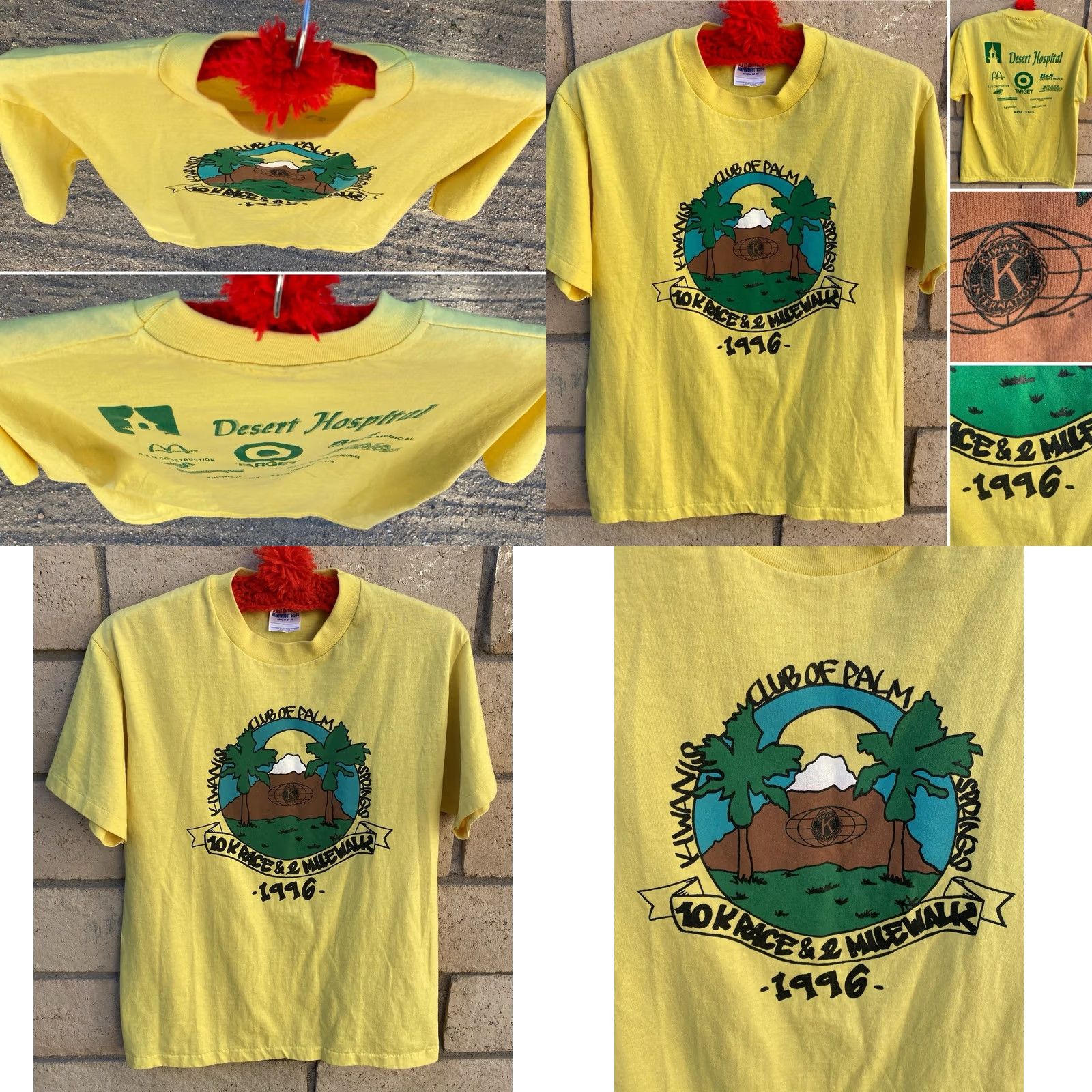 Hanes VINTAGE Hanes 10K Race T Shirt Kiwanis Club Palm Springs M Crew Neck Short Sleeve Yellow 1996 50/50 Graphic Print Mens Size US M / EU 48-50 / 2 - 8 Thumbnail
