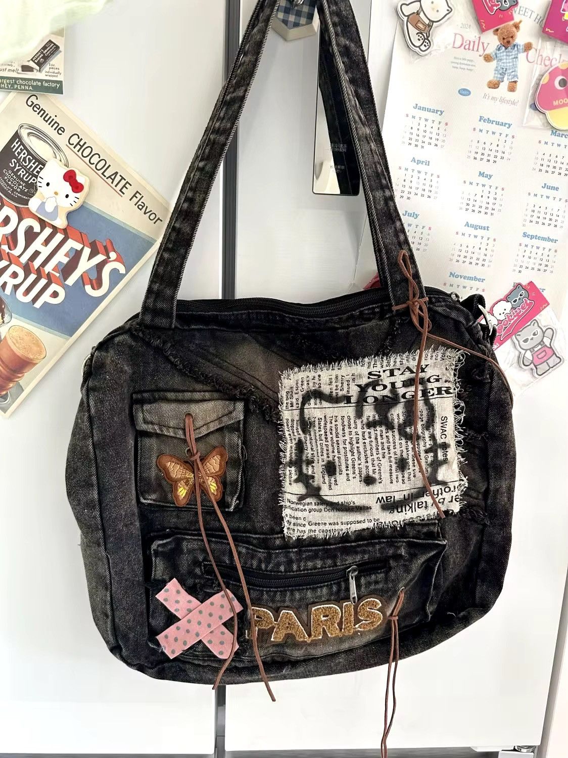 Vintage Capacity Patchwork Retro Hello Kitty Y2k Bag Size ONE SIZE - 1 Thumbnail