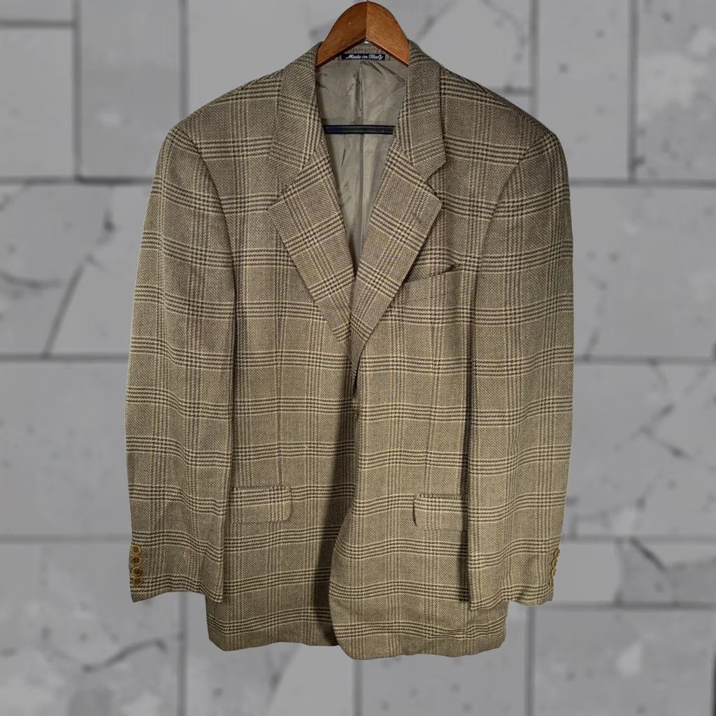 Valentino VTG Valentino plaid Blazer Sport Coat Wool Silk Blend MENS 43 L Beige Tweed Long Casual Jacket Blazer Mens 43 Size 46R - 1 Thumbnail