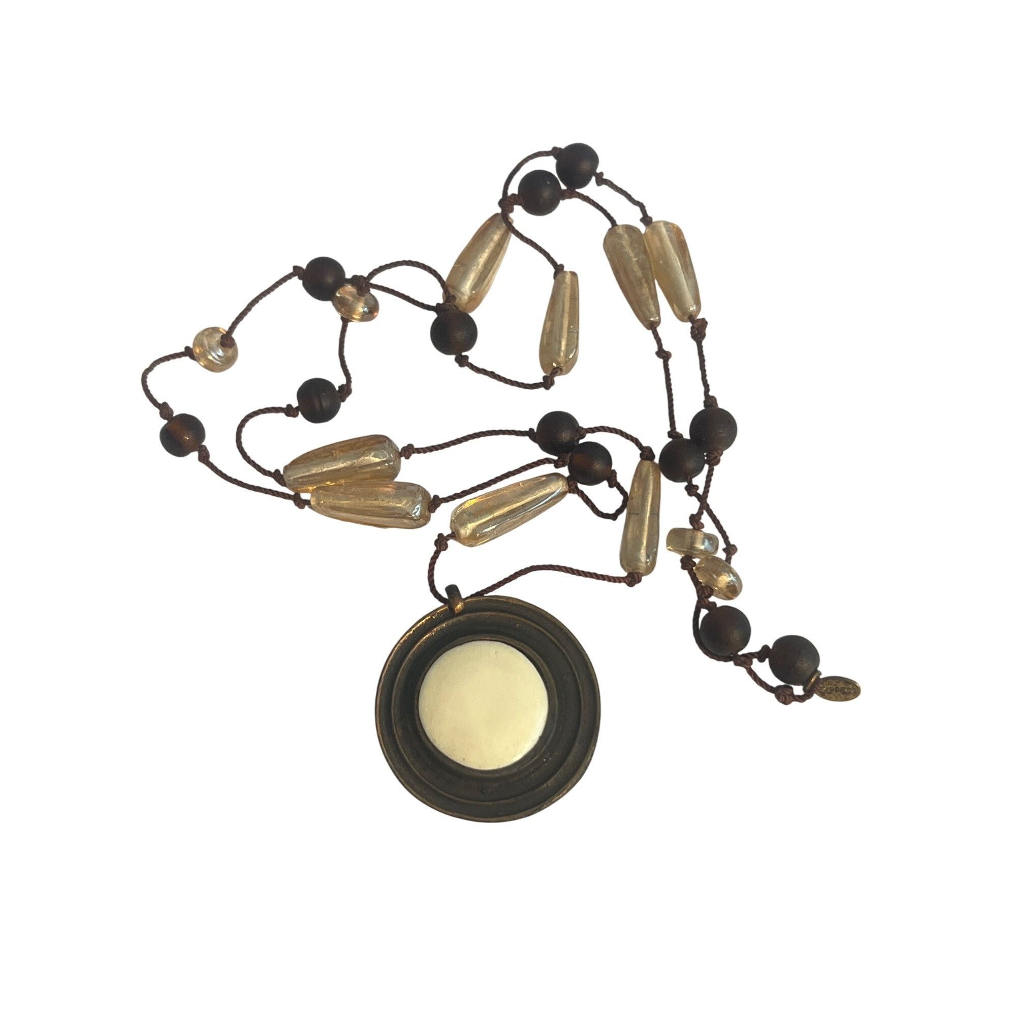 Express Vintage Express Long Brown Cord Necklace Round Pendant Glass Size ONE SIZE - 4 Thumbnail