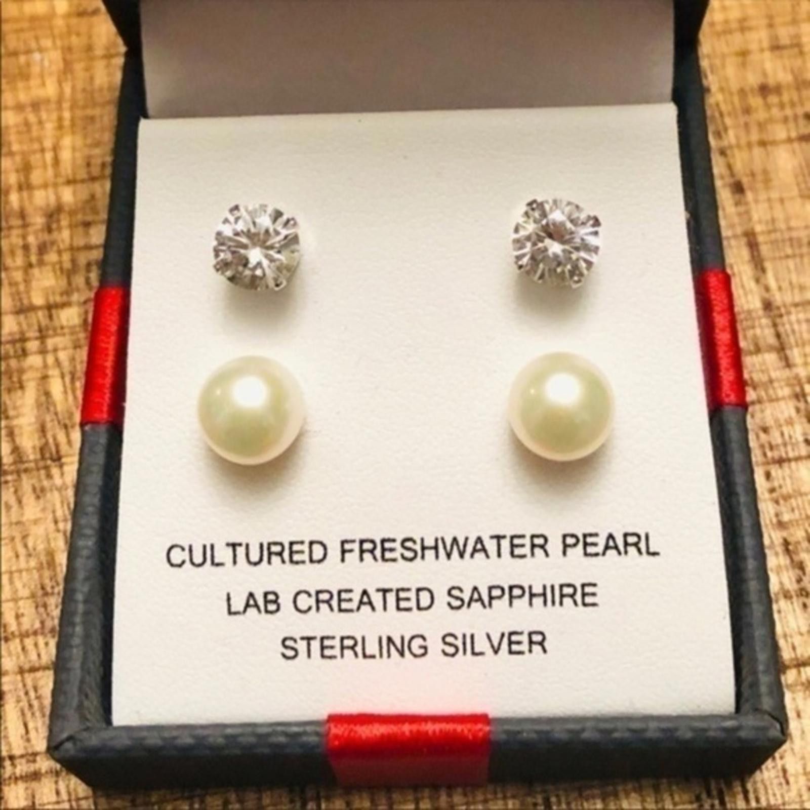 Designer Sapphire And Pearl Earring Set NWT Size ONE SIZE - 1 Thumbnail