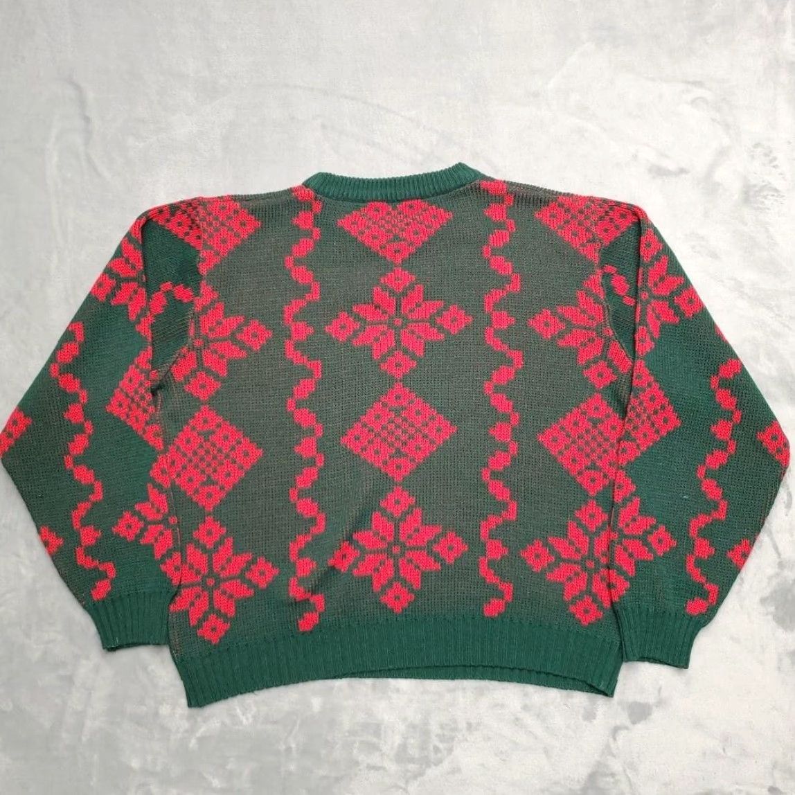 Vintage VINTAGE Steep Slopes Sweater Mens L Green Red Knit Pullover Snowflake 80s Christmas Retro 80s Argyle Diamond Crew Neck Size US L / EU 52-54 / 3 - 6 Thumbnail