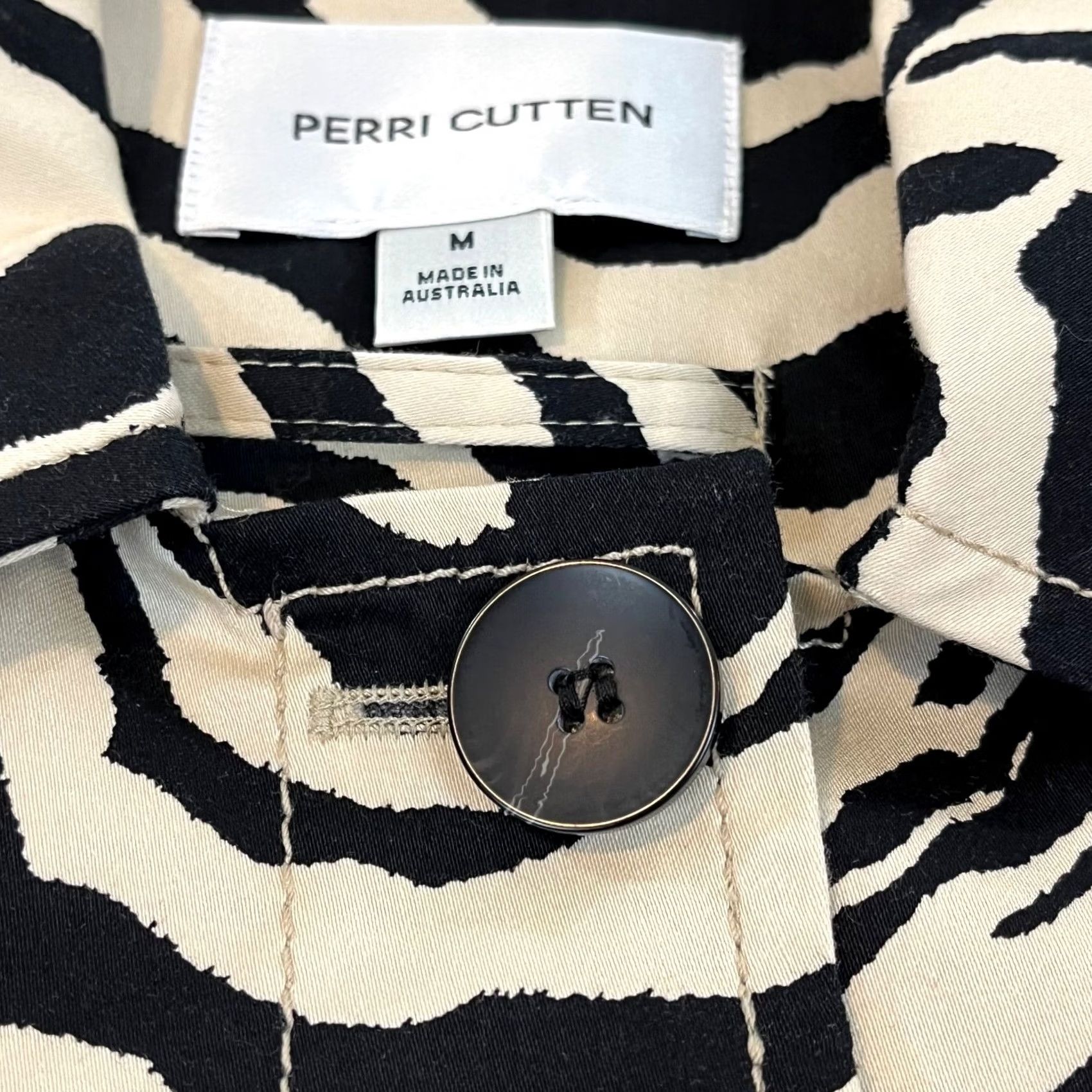 Vintage PERRI CUTTEN Women Medium Brown Black Zebra Long Overcoat Tie Wrap Collared Coat Size M / US 6-8 / IT 42-44 - 3 Thumbnail