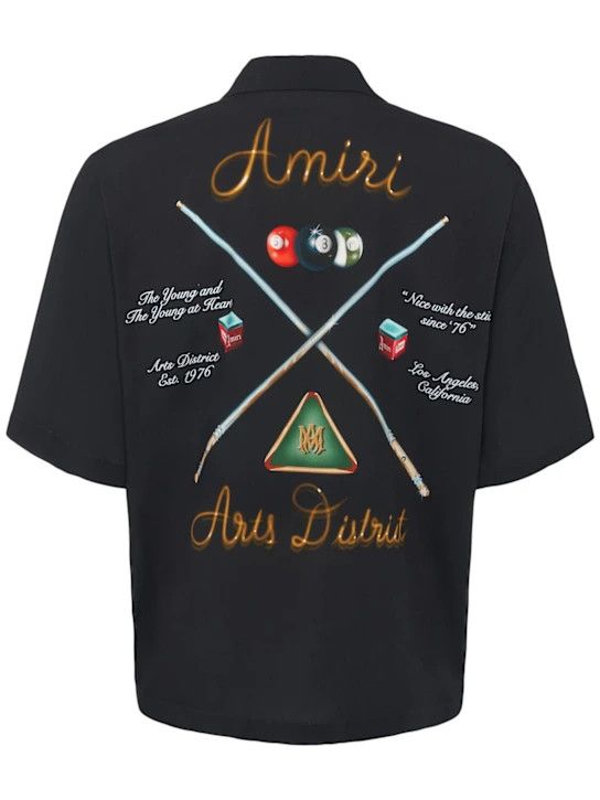 Amiri o1lsvrm0425 Pool Cue Printed Viscose Bowling Shirt in Black Size US M / EU 48-50 / 2 - 2 Thumbnail
