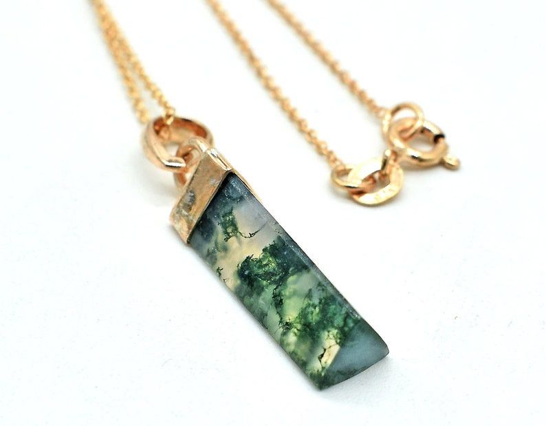 Handmade Sterling Silver Moss Agate Pendant Necklace A+ Agate Jewelry Size ONE SIZE - 4 Thumbnail