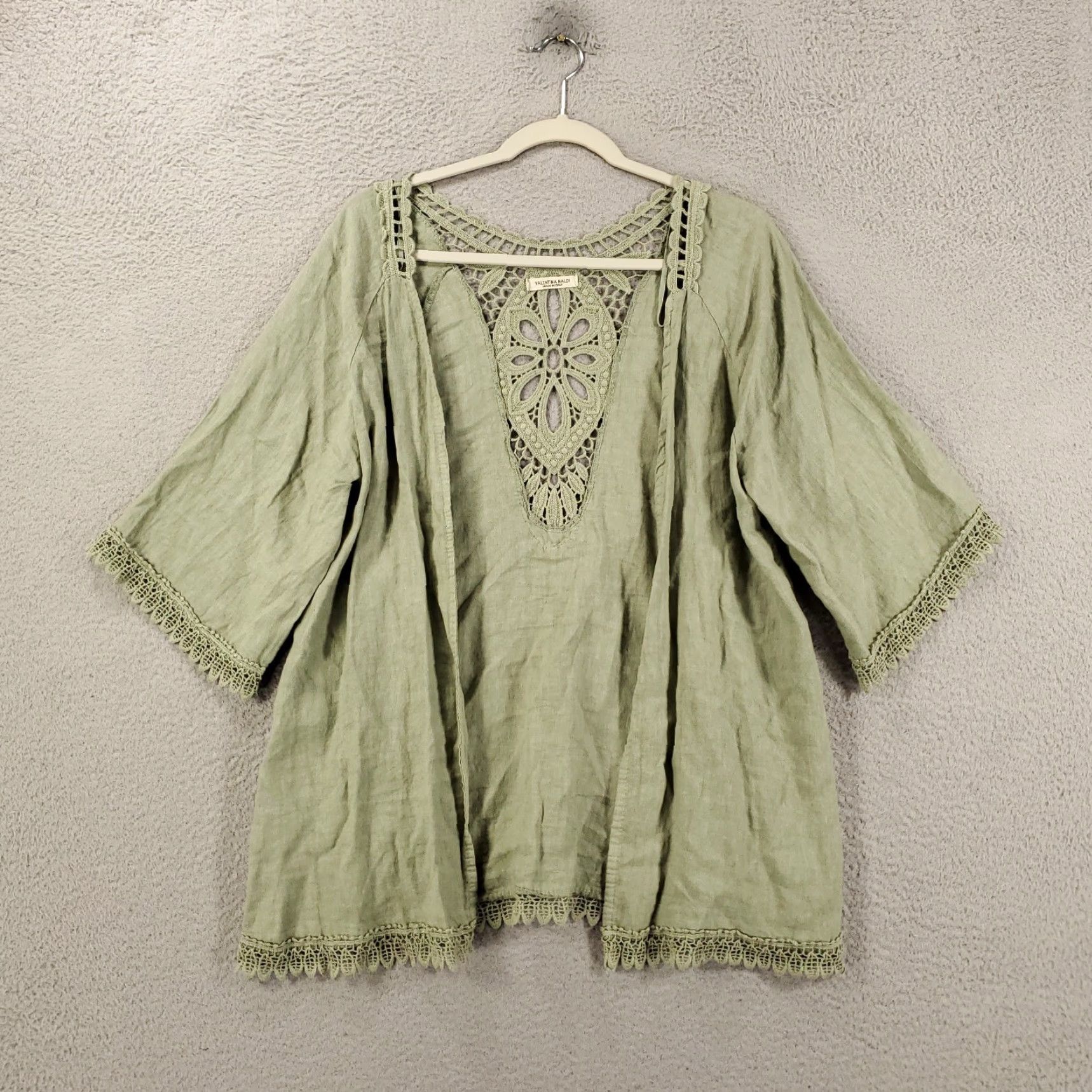 Vintage VINTAGE Valentina Naldi Linen Cardigan Women's One Size Green Lightweight Open Knit Casual Boho Fall Spring Summer Italy Size ONE SIZE - 2 Thumbnail