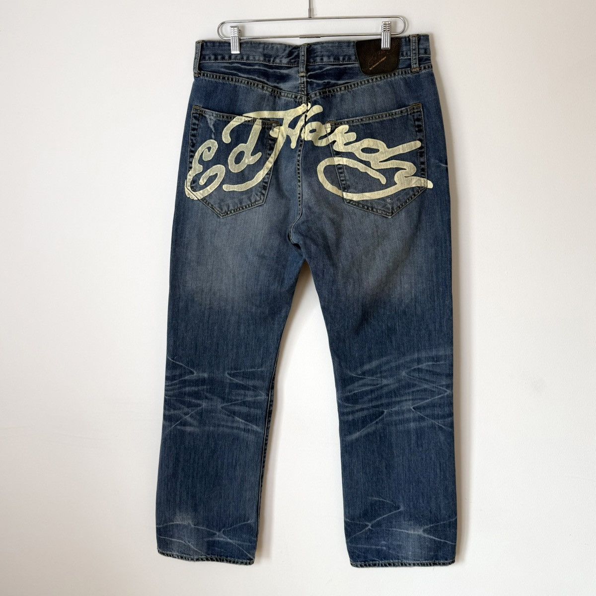 Ed Hardy Vtg 2000s Ed Hardy Faded Distressed Script Baggy Jeans Y2K Size US 36 / EU 52 - 2 Thumbnail
